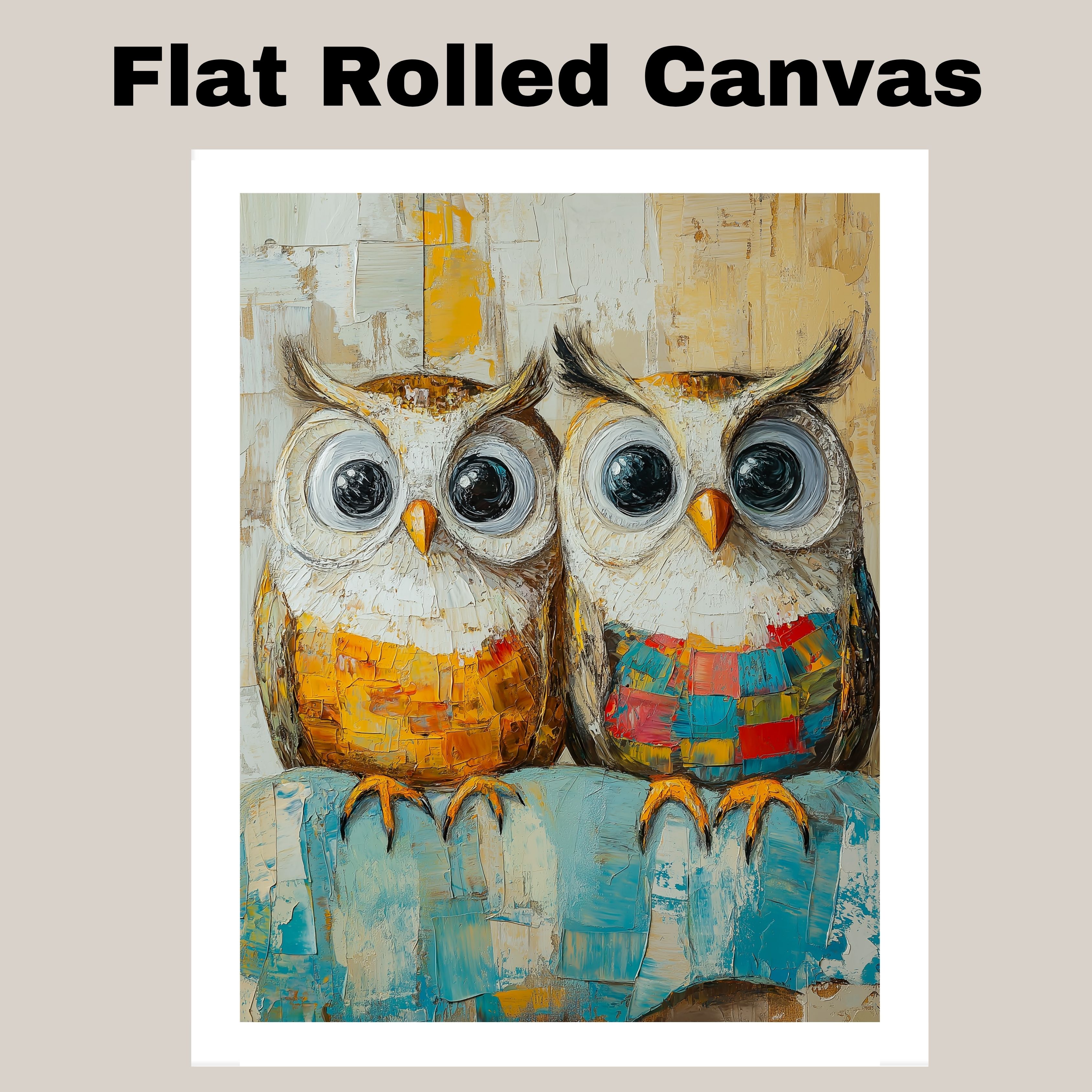 Owl Duo in Pajamas Woodland Cottage Decor Flat Rolled, Framed or Wrapped Canvas