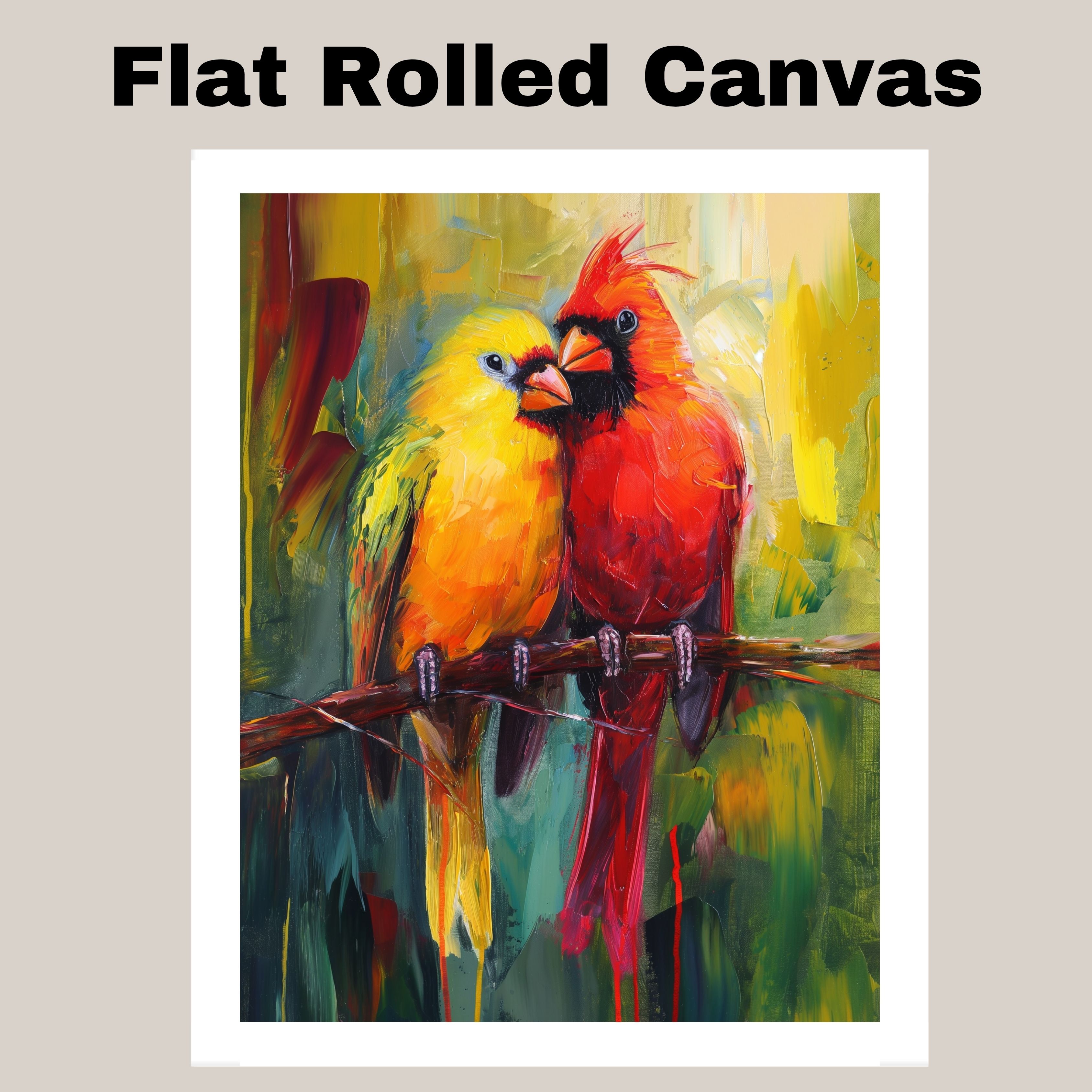 Red and Yellow Cardinals in Nature Art Flat Rolled, Framed or Wrapped Canvas