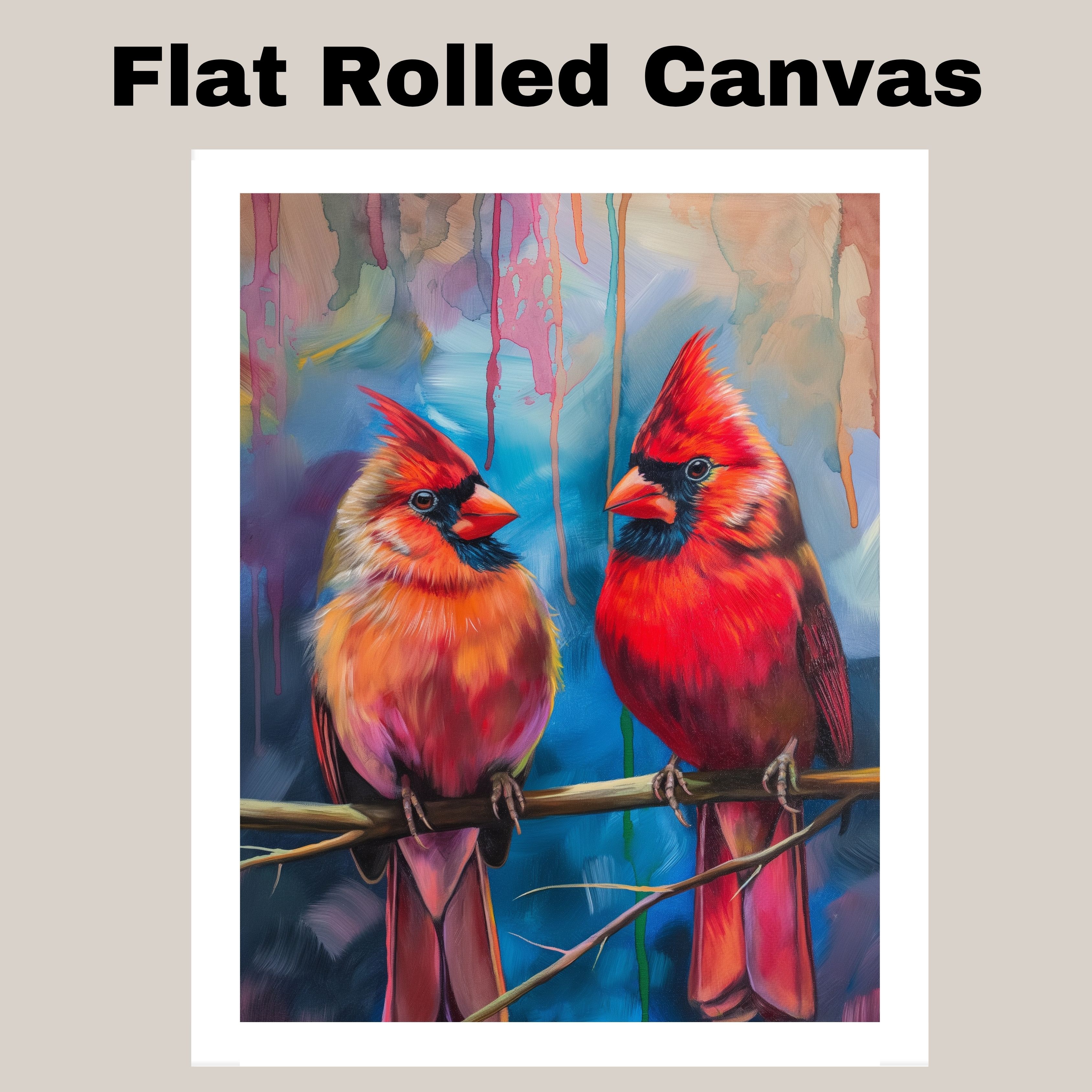 Cardenales rojos en rama en arte pincelada plano laminado, enmarcado o envuelto lienzo - Imagen 18 de 19
