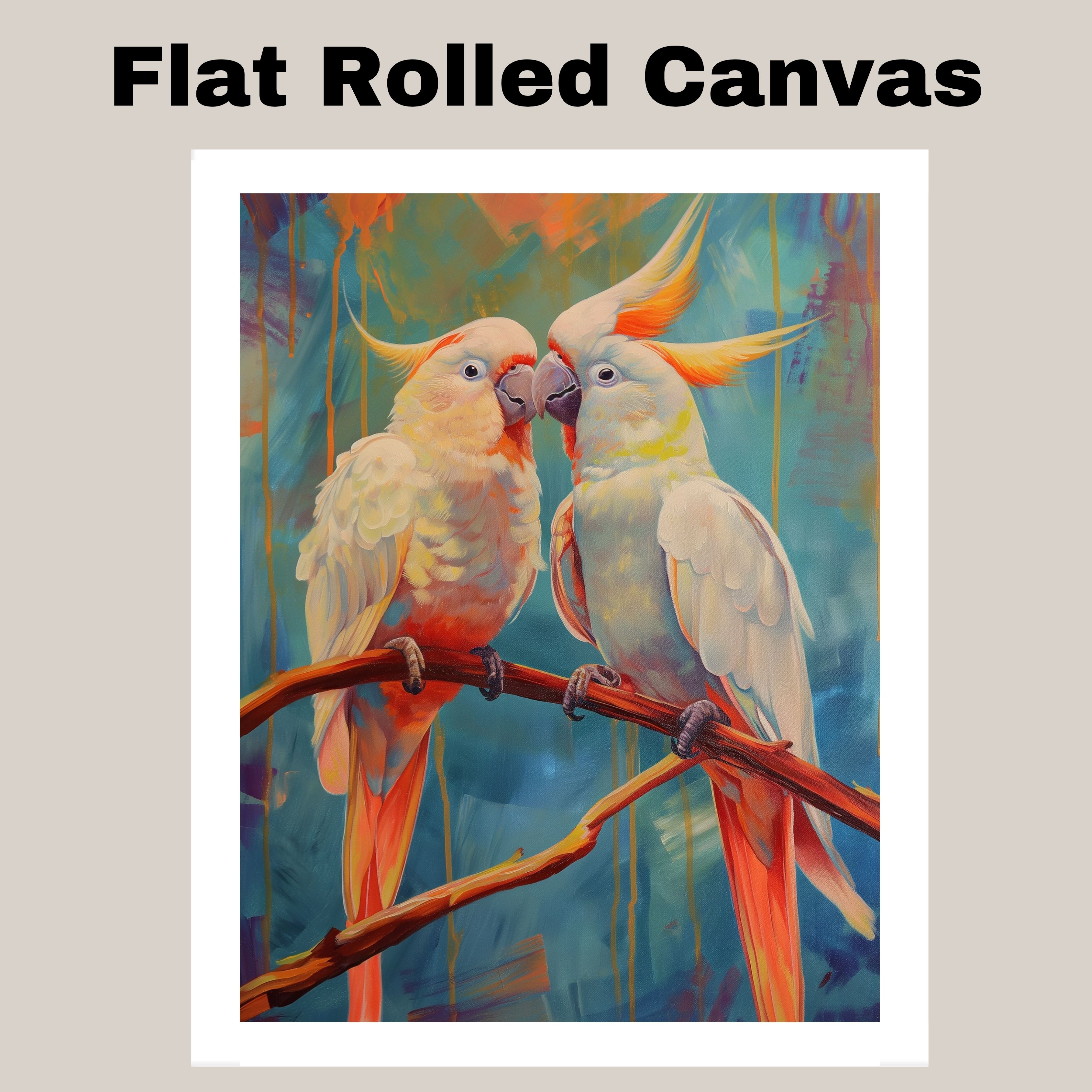 Cockatoo Pair Art with Colorful Style Flat Rolled, Framed or Wrapped Canvas - Picture 18 of 19