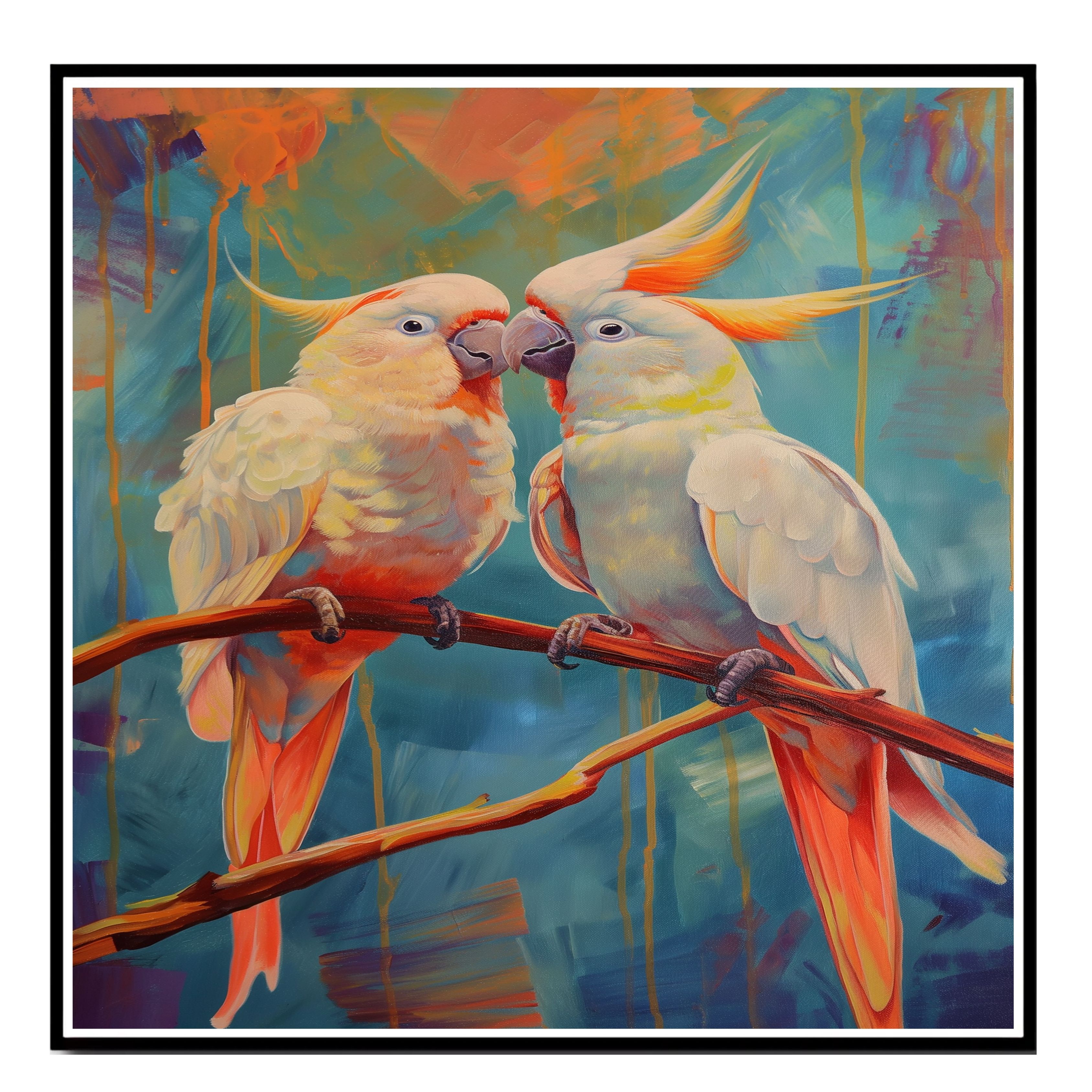 Cockatoo Pair Art with Colorful Style Flat Rolled, Framed or Wrapped Canvas - Picture 15 of 19