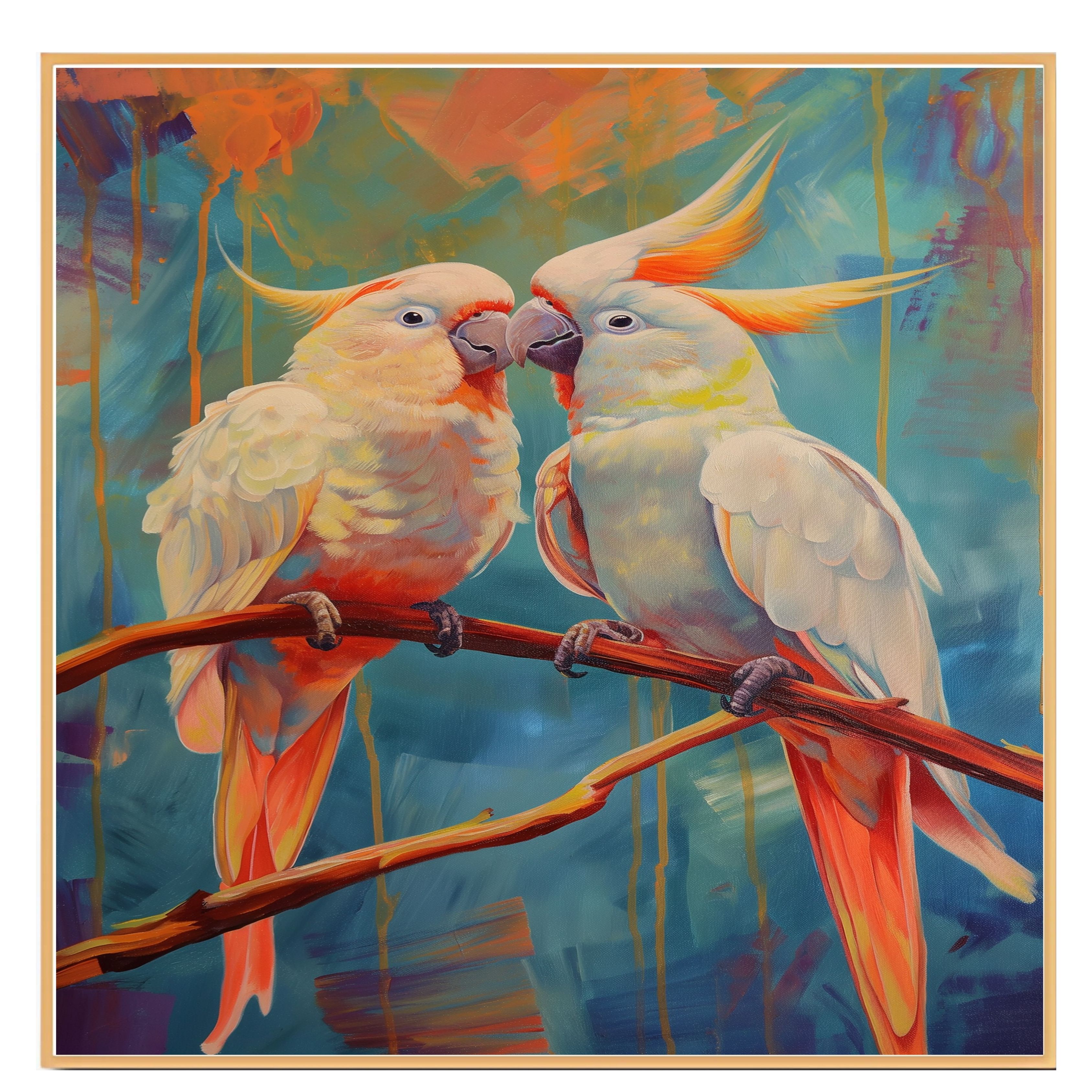 Cockatoo Pair Art with Colorful Style Flat Rolled, Framed or Wrapped Canvas - Picture 17 of 19