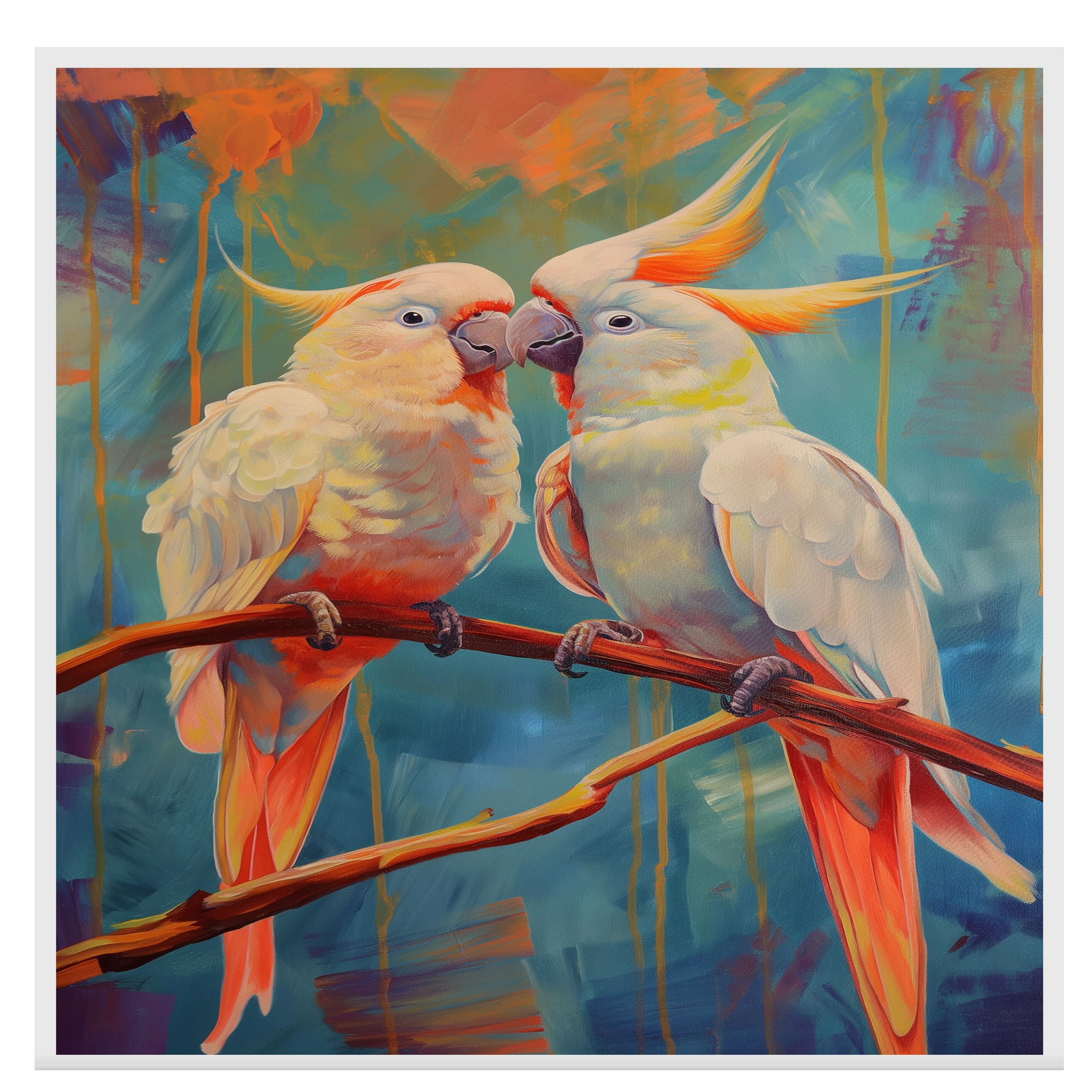 Cockatoo Pair Art with Colorful Style Flat Rolled, Framed or Wrapped Canvas - Picture 16 of 19