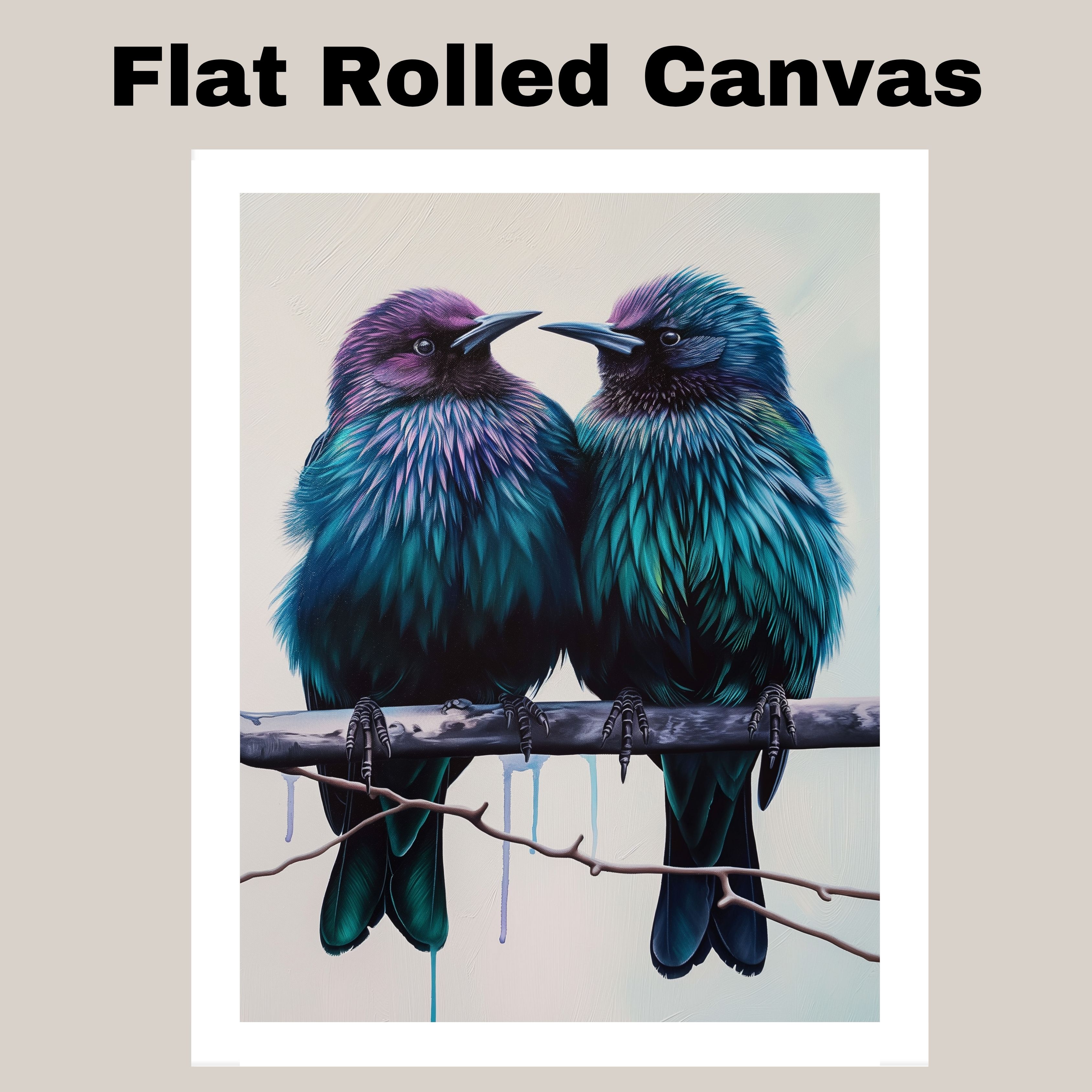 Teal and Purple Bird Pair Art on Backdrop Flat Rolled, Framed or Wrapped Canvas - Picture 18 of 19