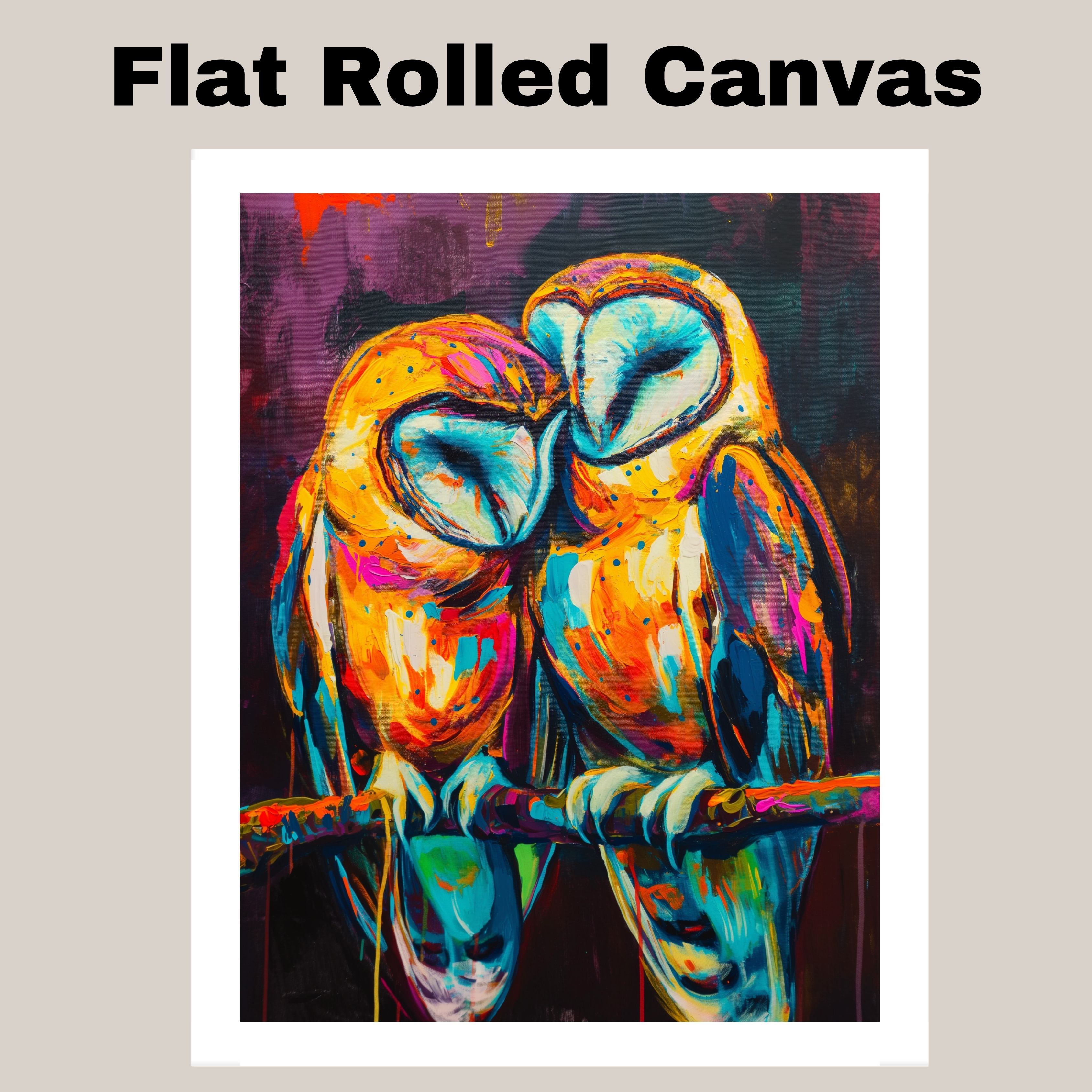 Barn Owl Pair Artwith Color Pop Style Flat Rolled, Framed or Wrapped Canvas