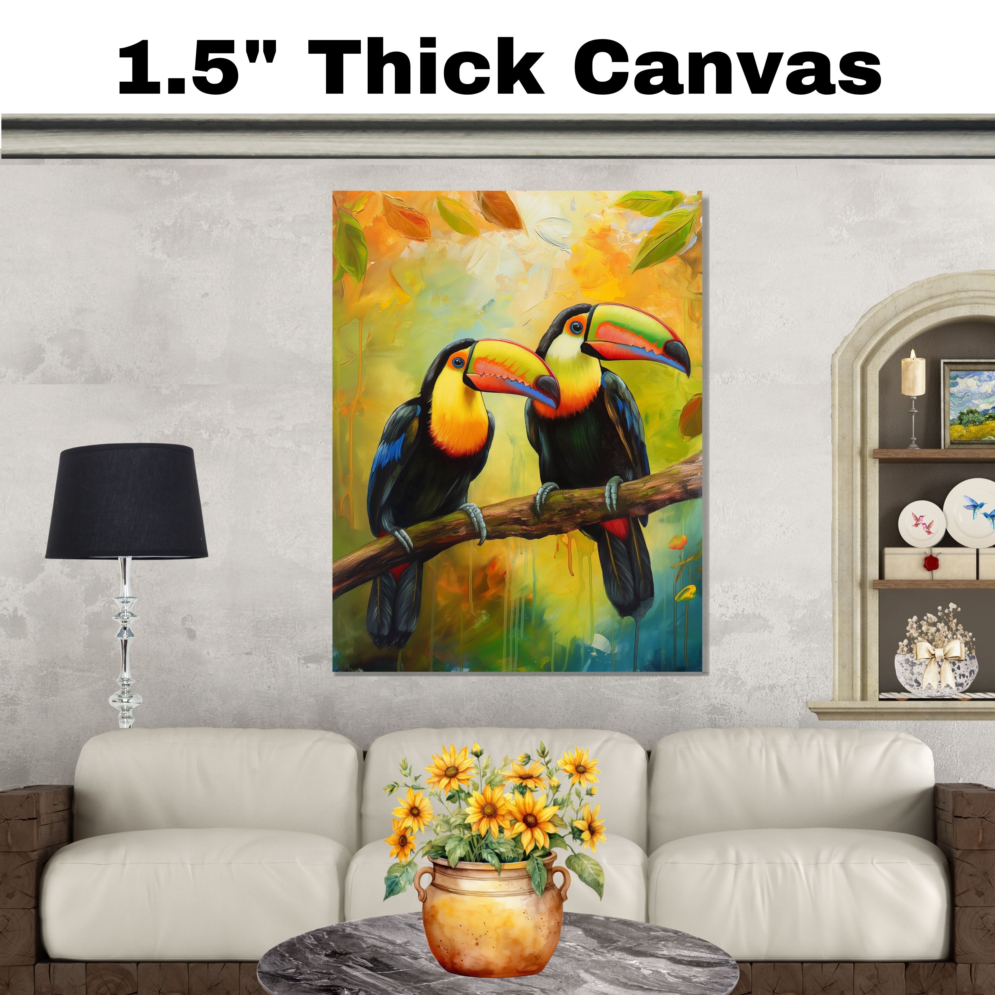Tropical Toucan with Colorful Birds Flat Rolled, Framed or Wrapped Canvas - Picture 19 of 19