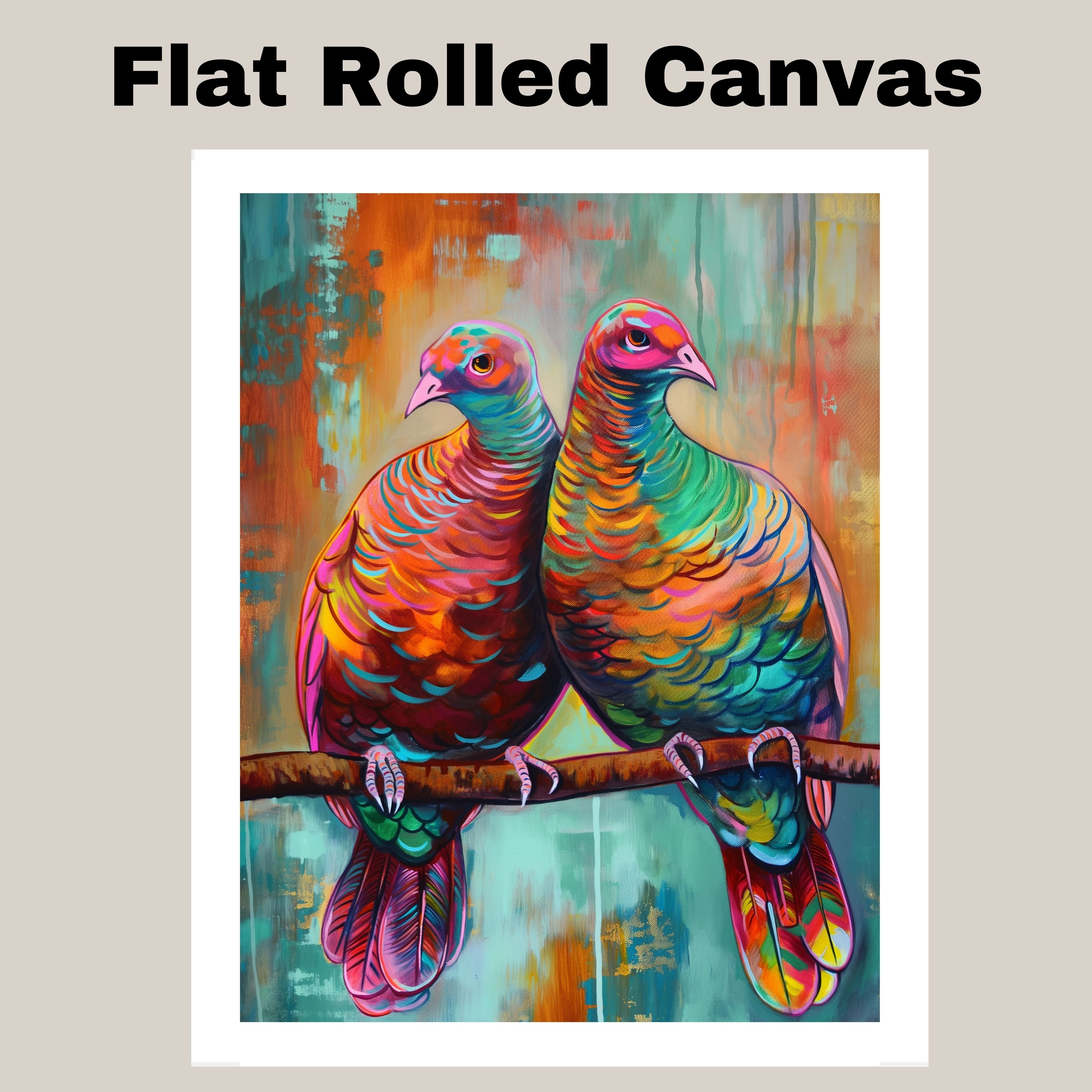 Colorful Birds with Feather Detail Flat Rolled, Framed or Wrapped Canvas