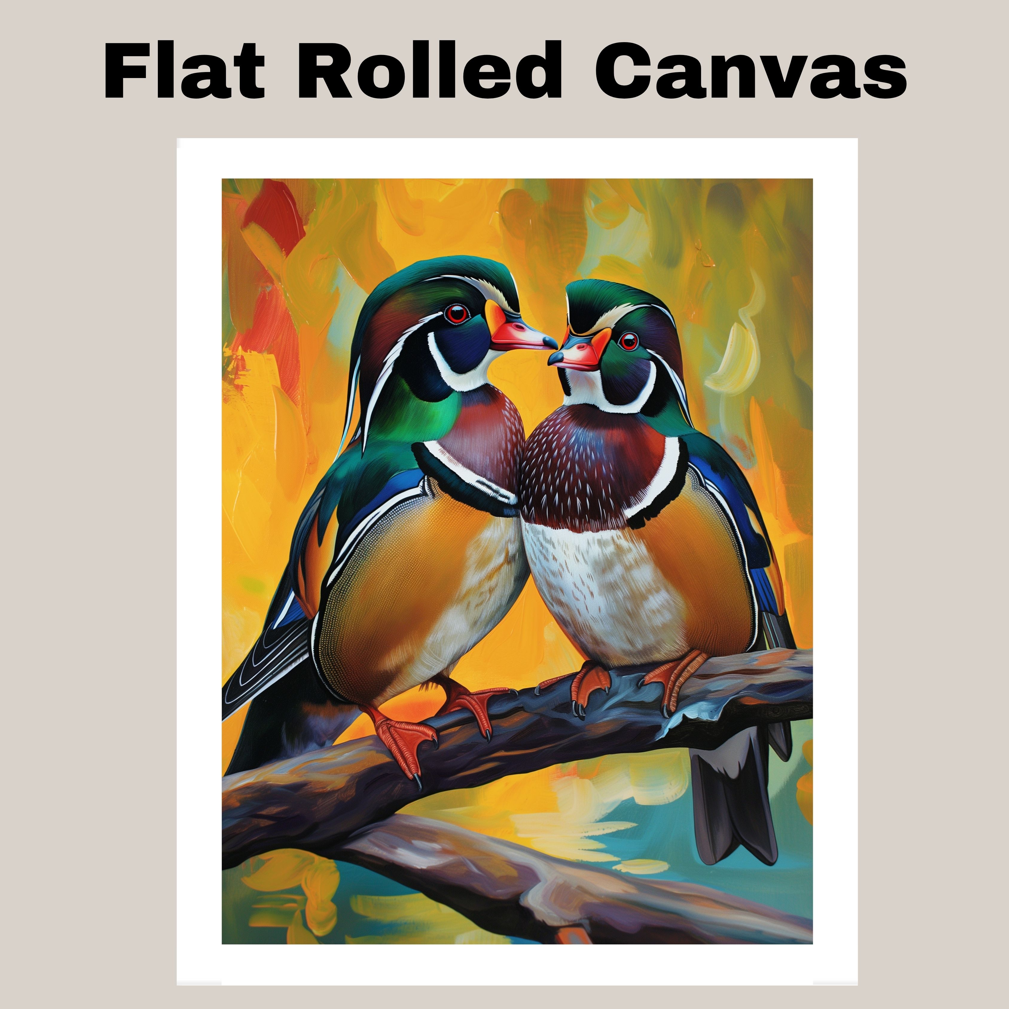 Mandarin Duck Pair in Natural Colors Flat Rolled, Framed or Wrapped Canvas