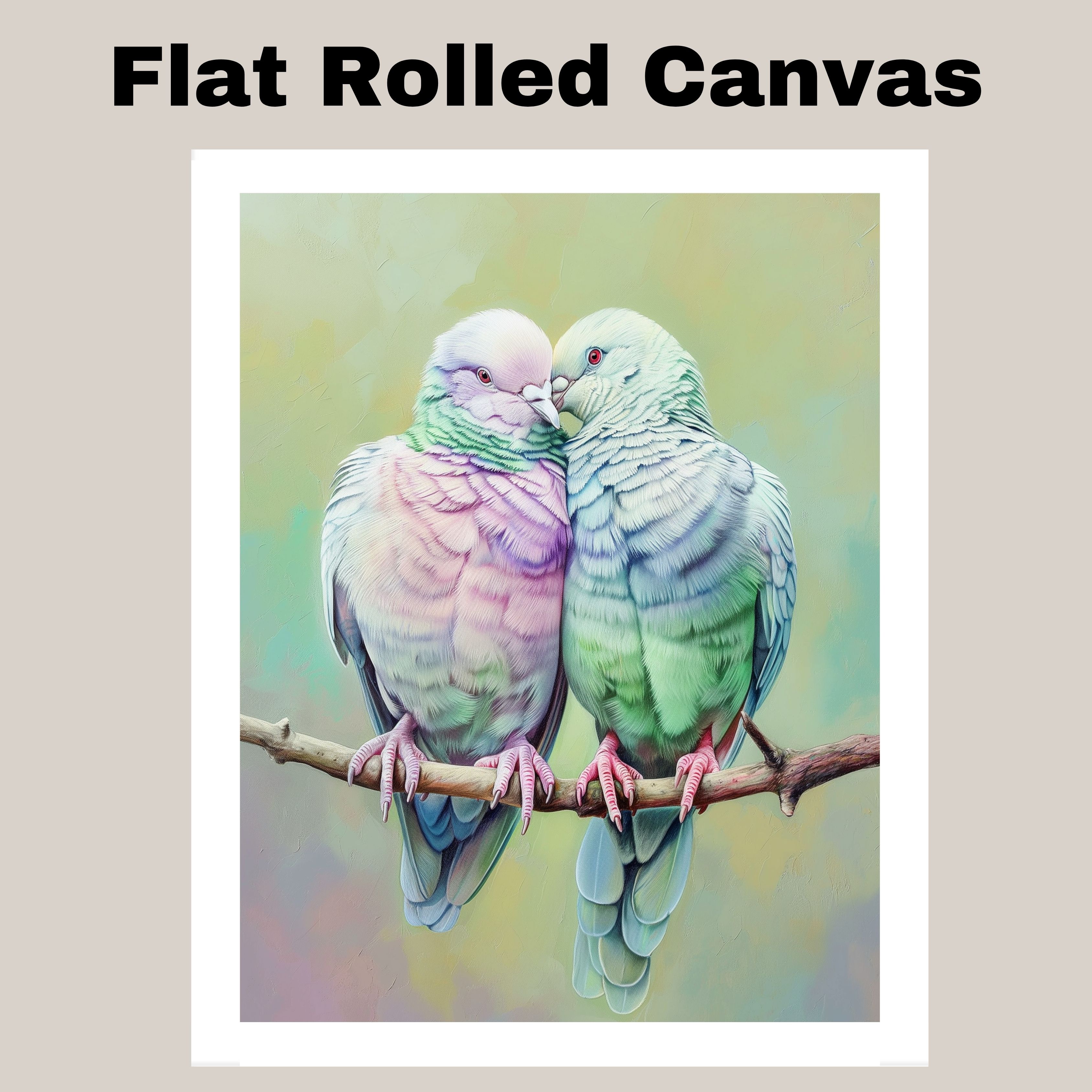 Pastel Doves in Love for Calm and Romantic Flat Rolled, Framed or Wrapped Canvas