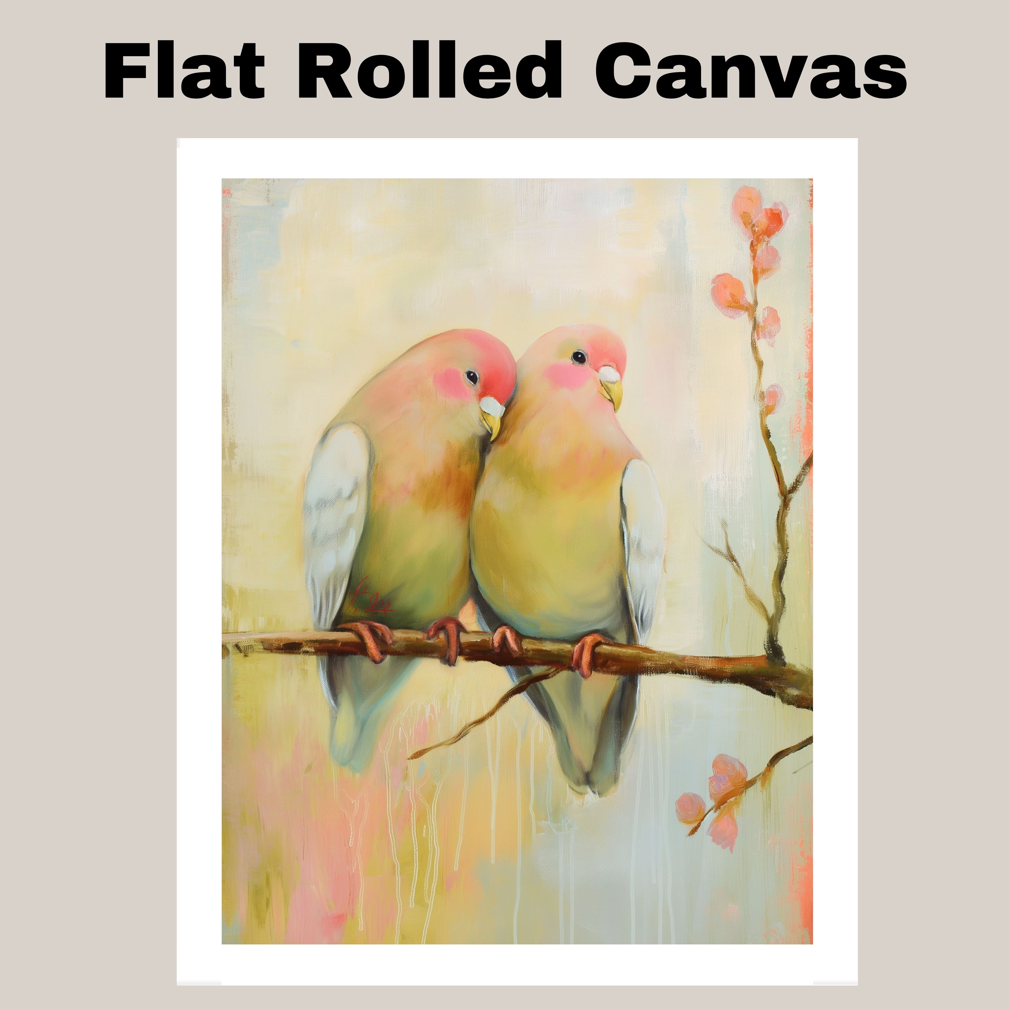 Pastel Bird Couple Wall Art Romantic Style Flat Rolled, Framed or Wrapped Canvas