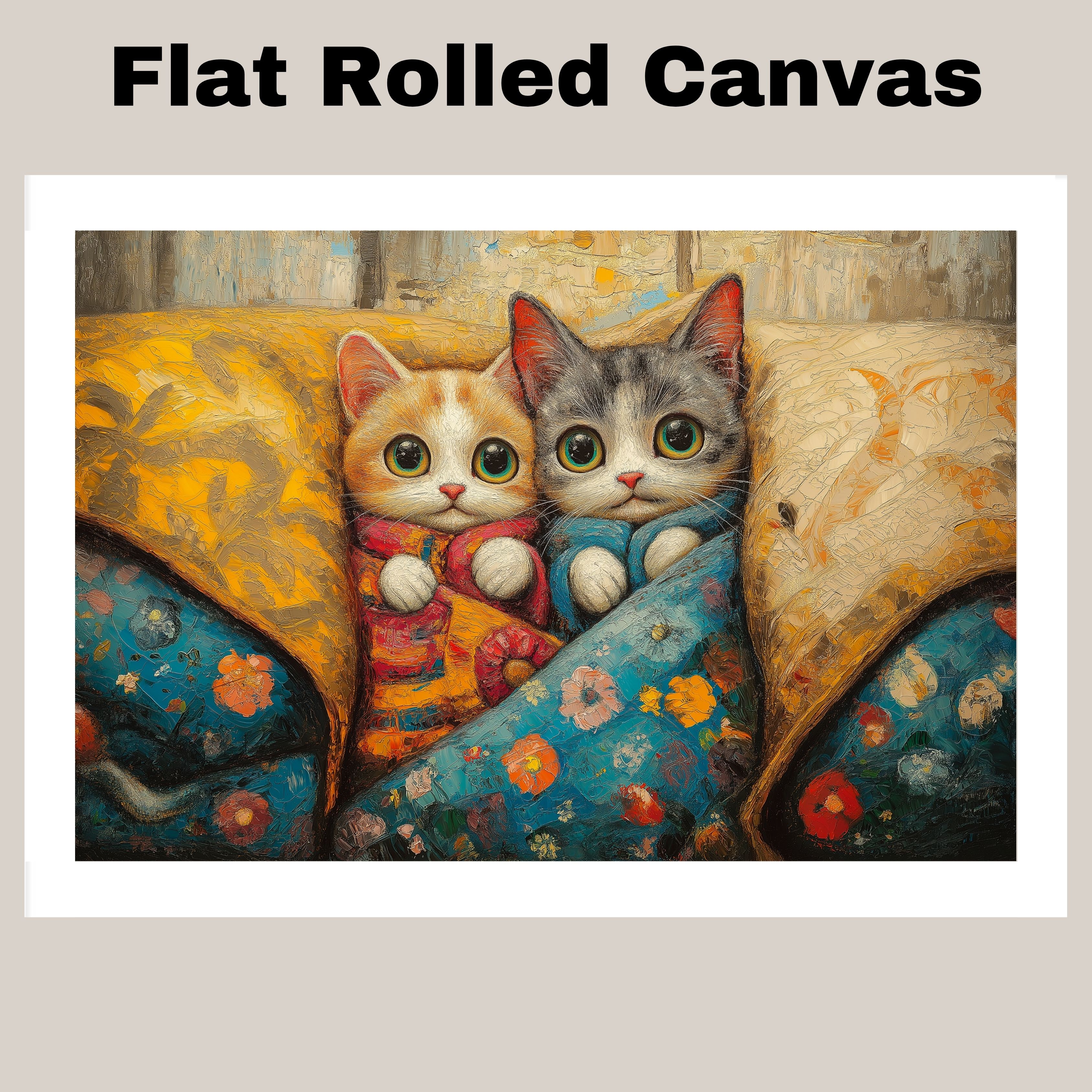 Cats in Pajamas Wrapped in Quilts Flat Rolled, Framed or Wrapped Canvas