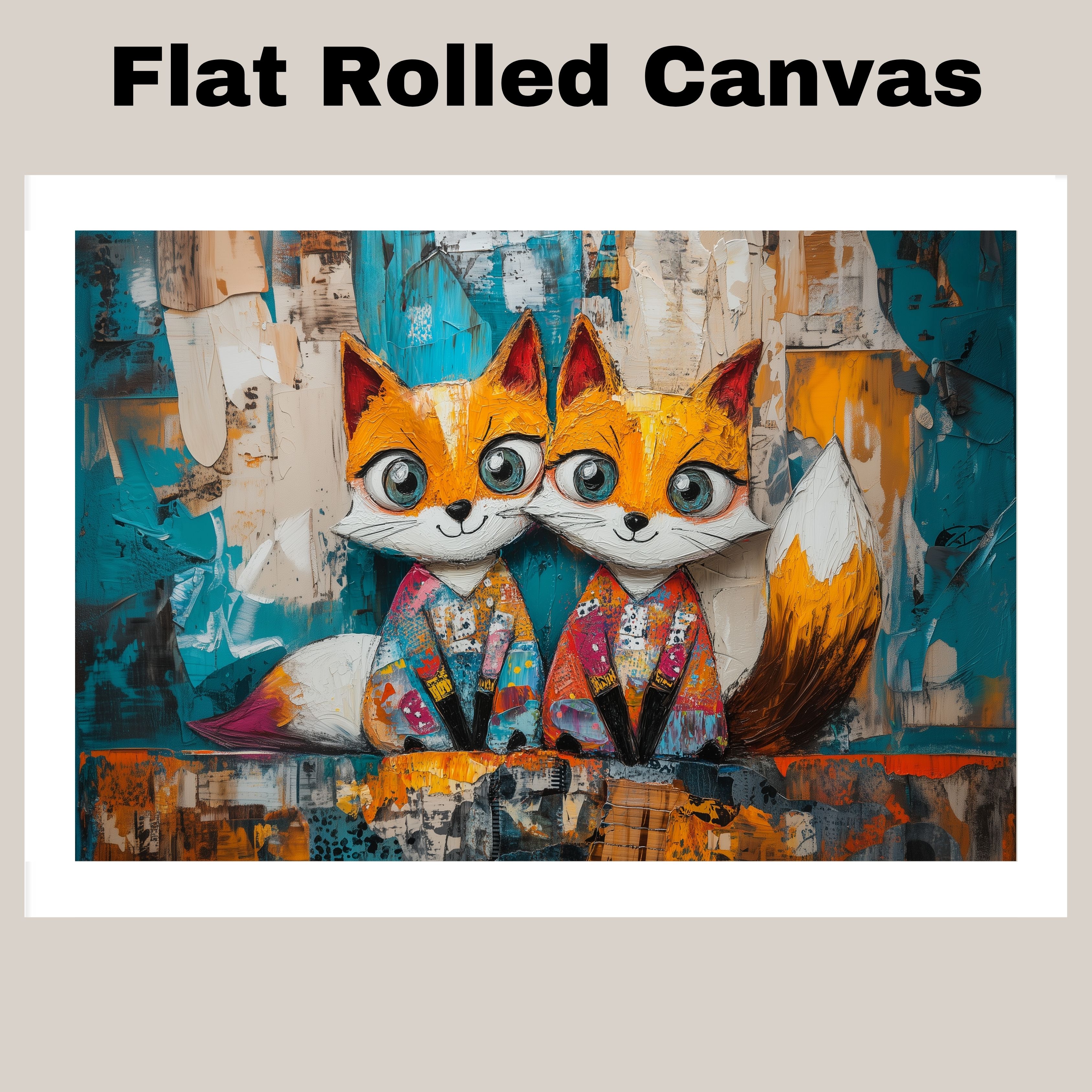 Foxes in Pajamas for Kids Room Decor Flat Rolled, Framed or Wrapped Canvas