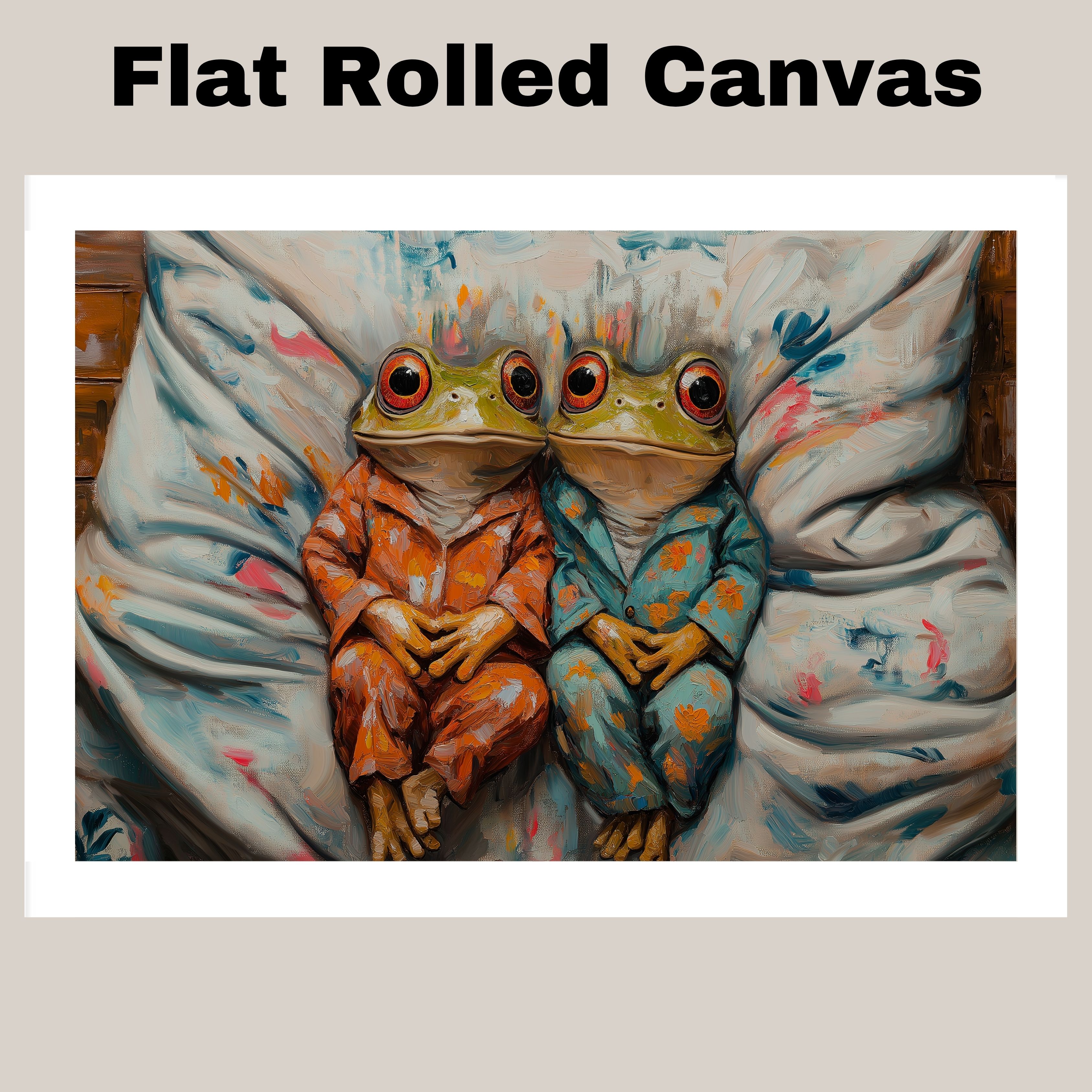 Whimsical Frogs in Pajamas for Wall Decor Flat Rolled, Framed or Wrapped Canvas