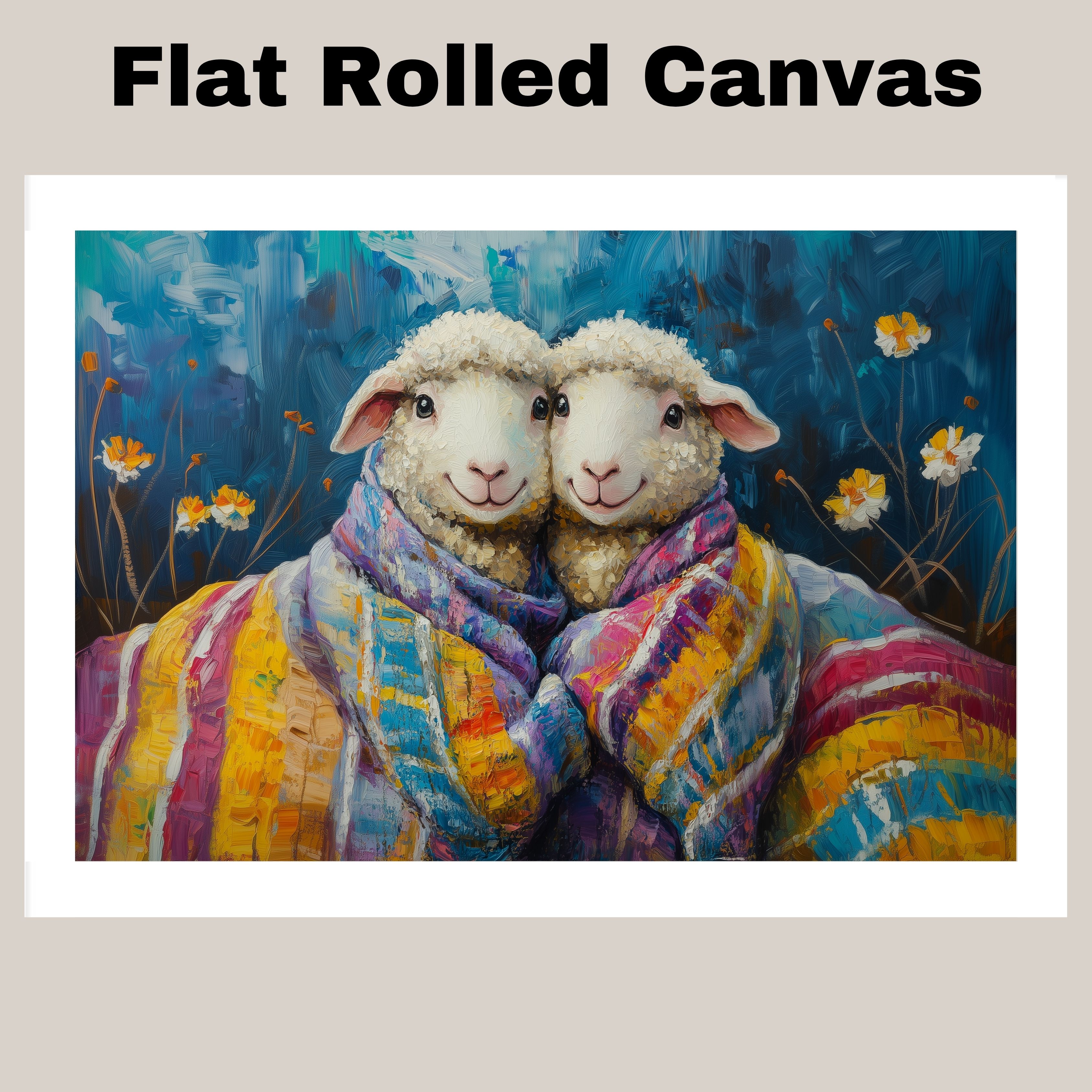 Sheep in Blankets for Nursery or Farmhouse Flat Rolled, Framed or Wrapped Canvas