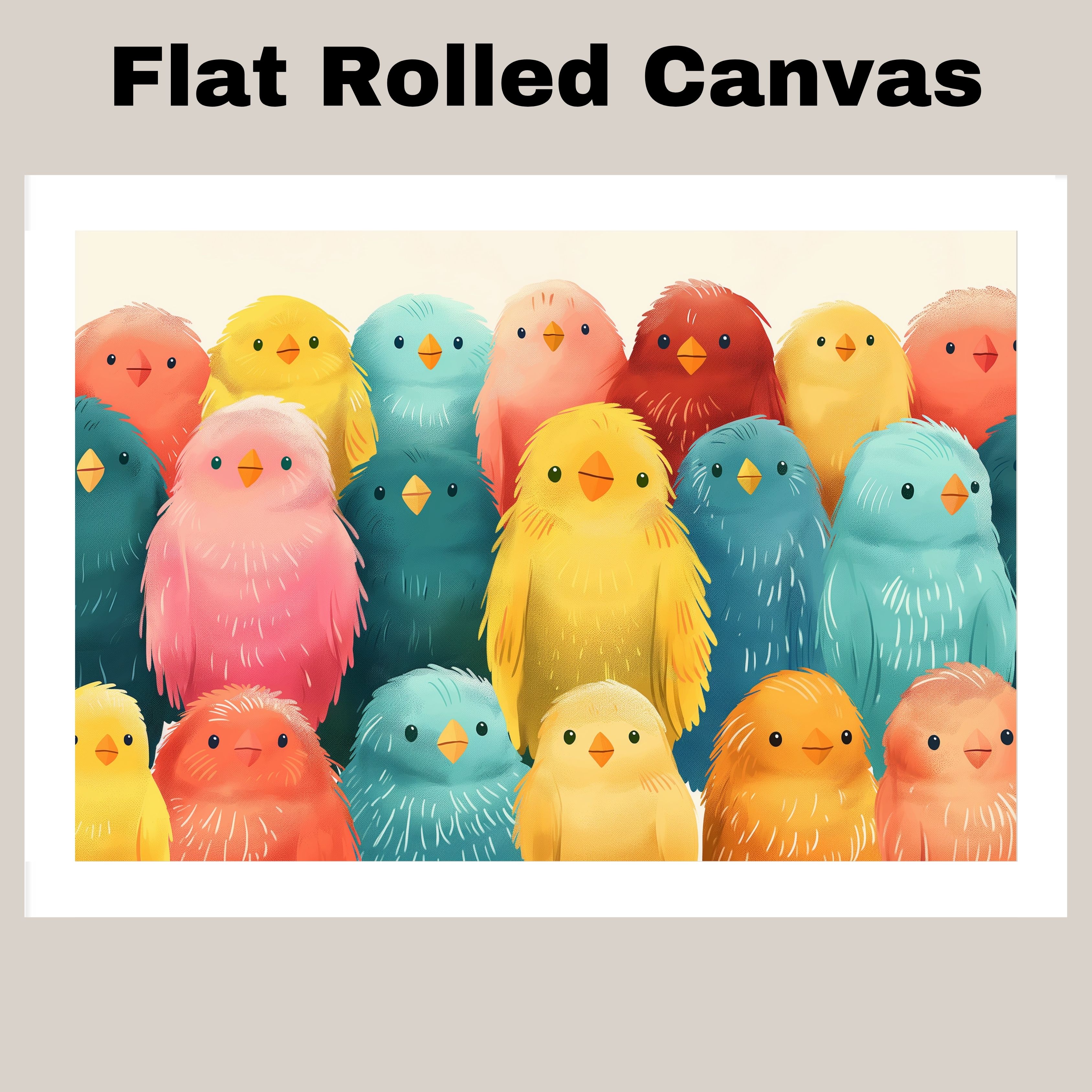 Seamless Colorful Bird Art for Kids Decor Flat Rolled, Framed or Wrapped Canvas