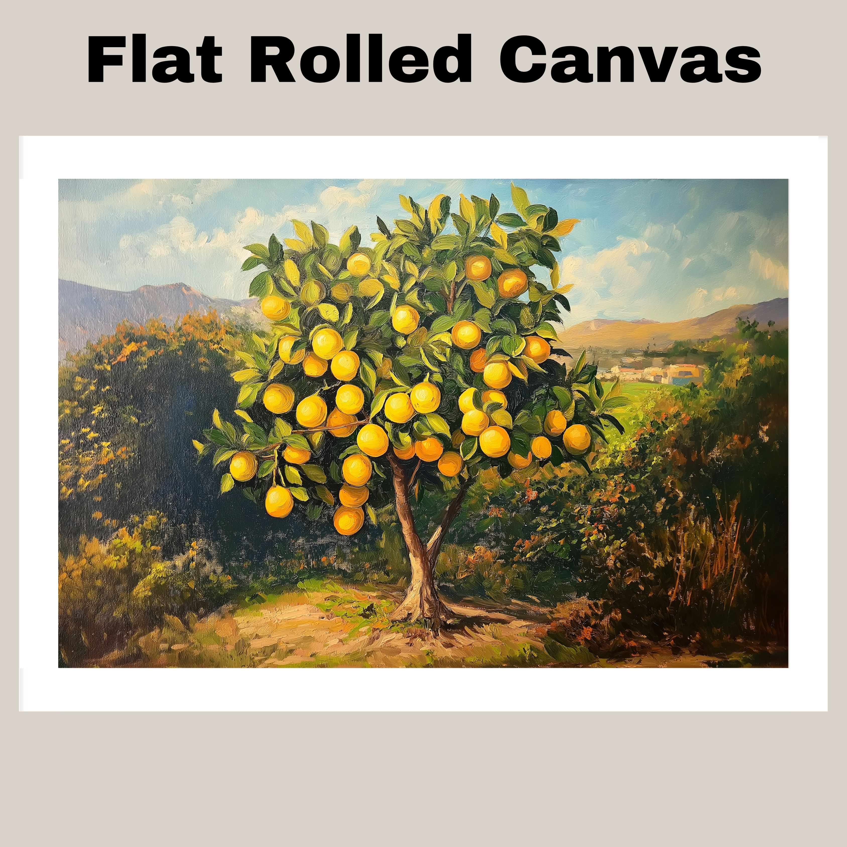 Lemon Tree Painting with Bright Fruit Flat Rolled, Framed or Wrapped Canvas