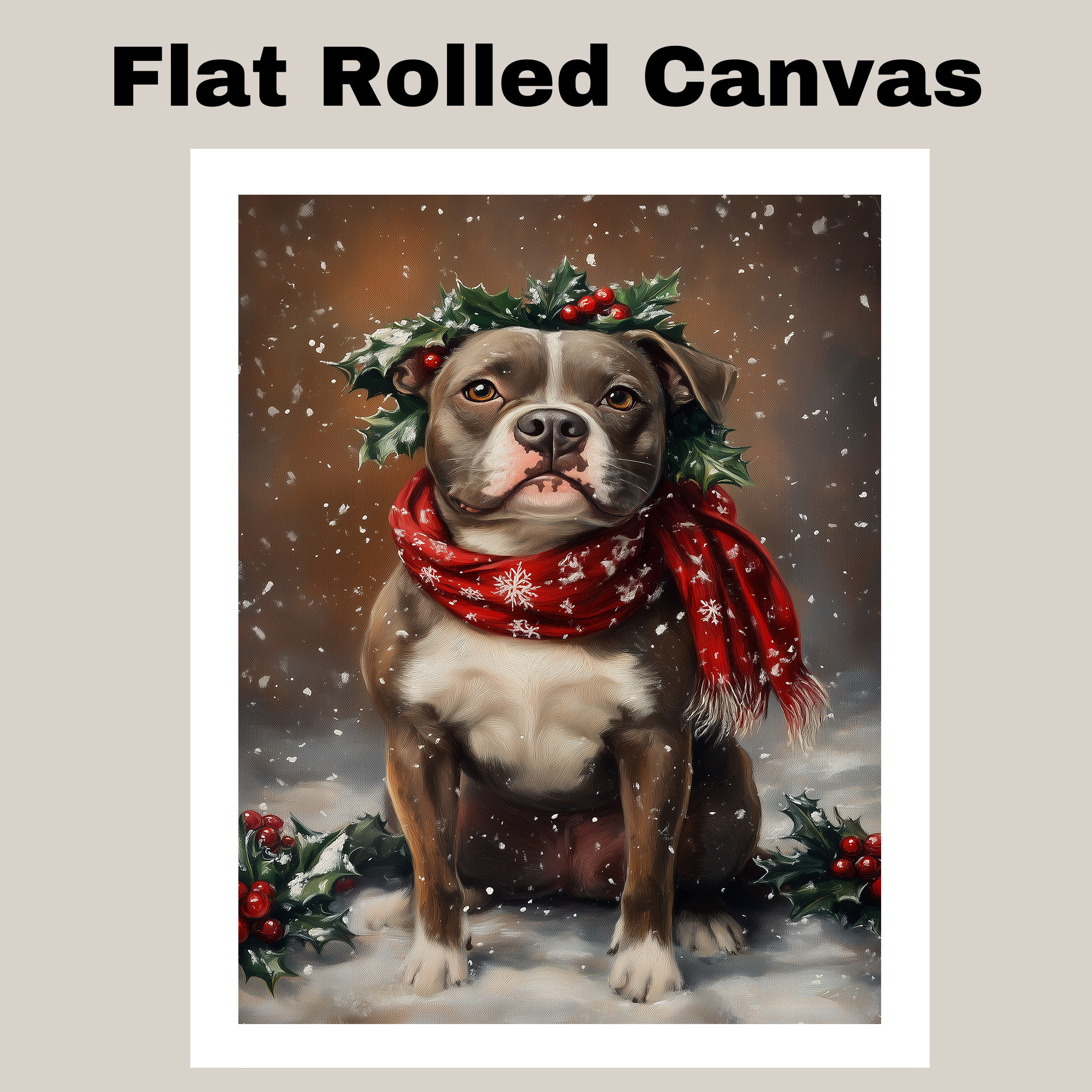 Christmas American Staffordshire Terrier Dog Canvas Print Winter Snow Decor