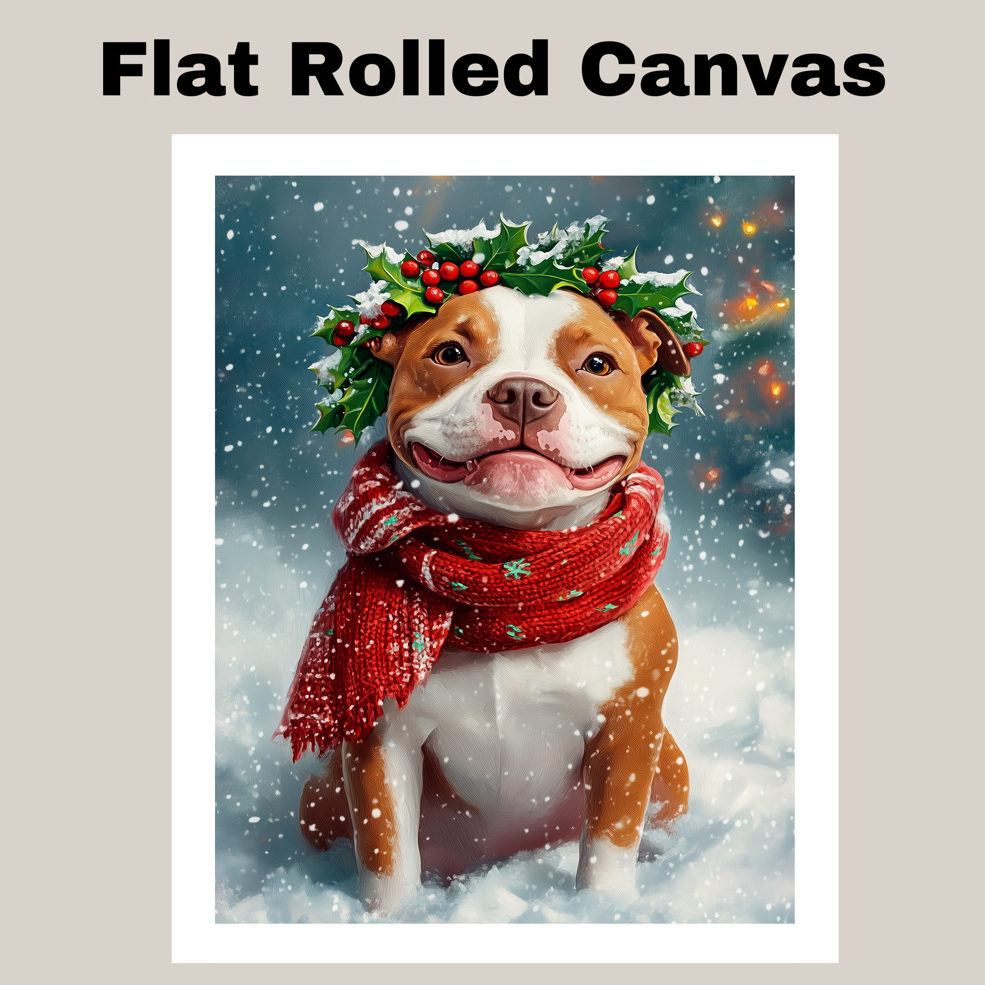 Christmas American Staffordshire Terrier Canvas Print Winter Dog Wall Decor