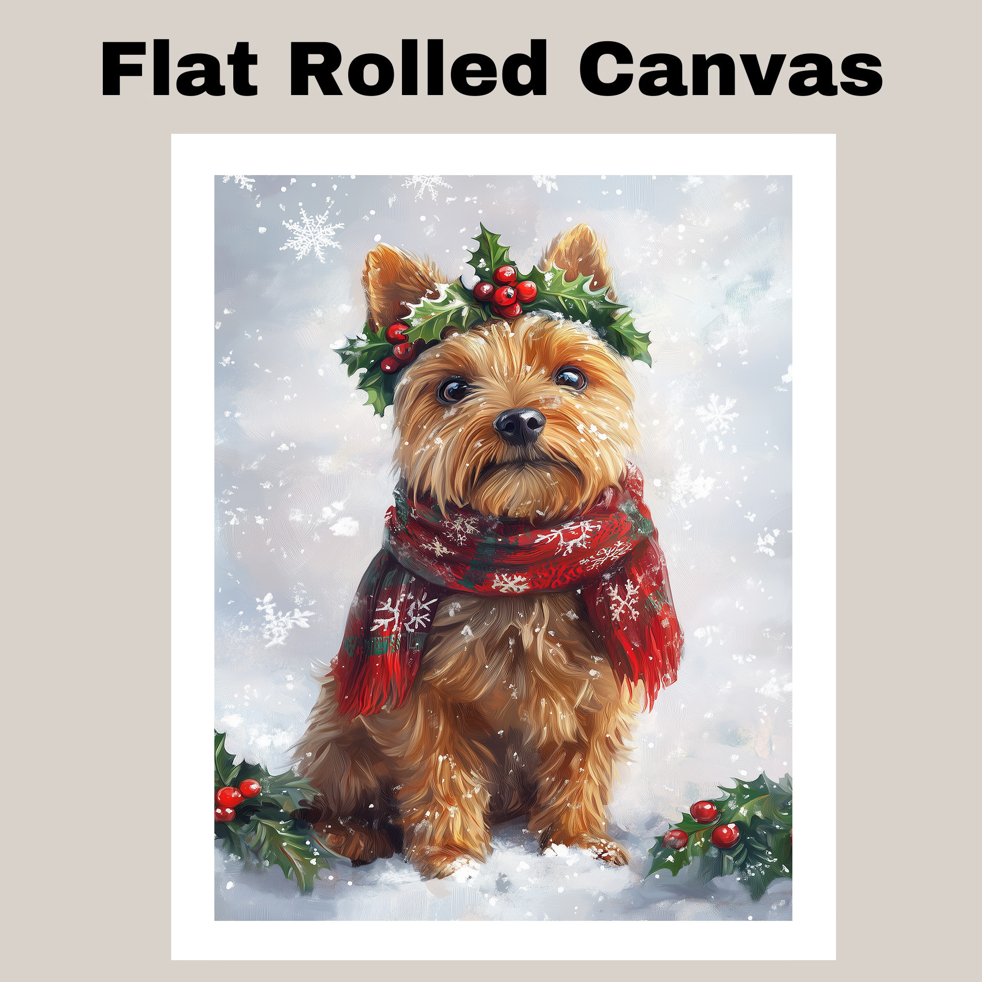 Christmas Australian Terrier Holly Wreath Canvas Wall Art Gift for Dog Lovers