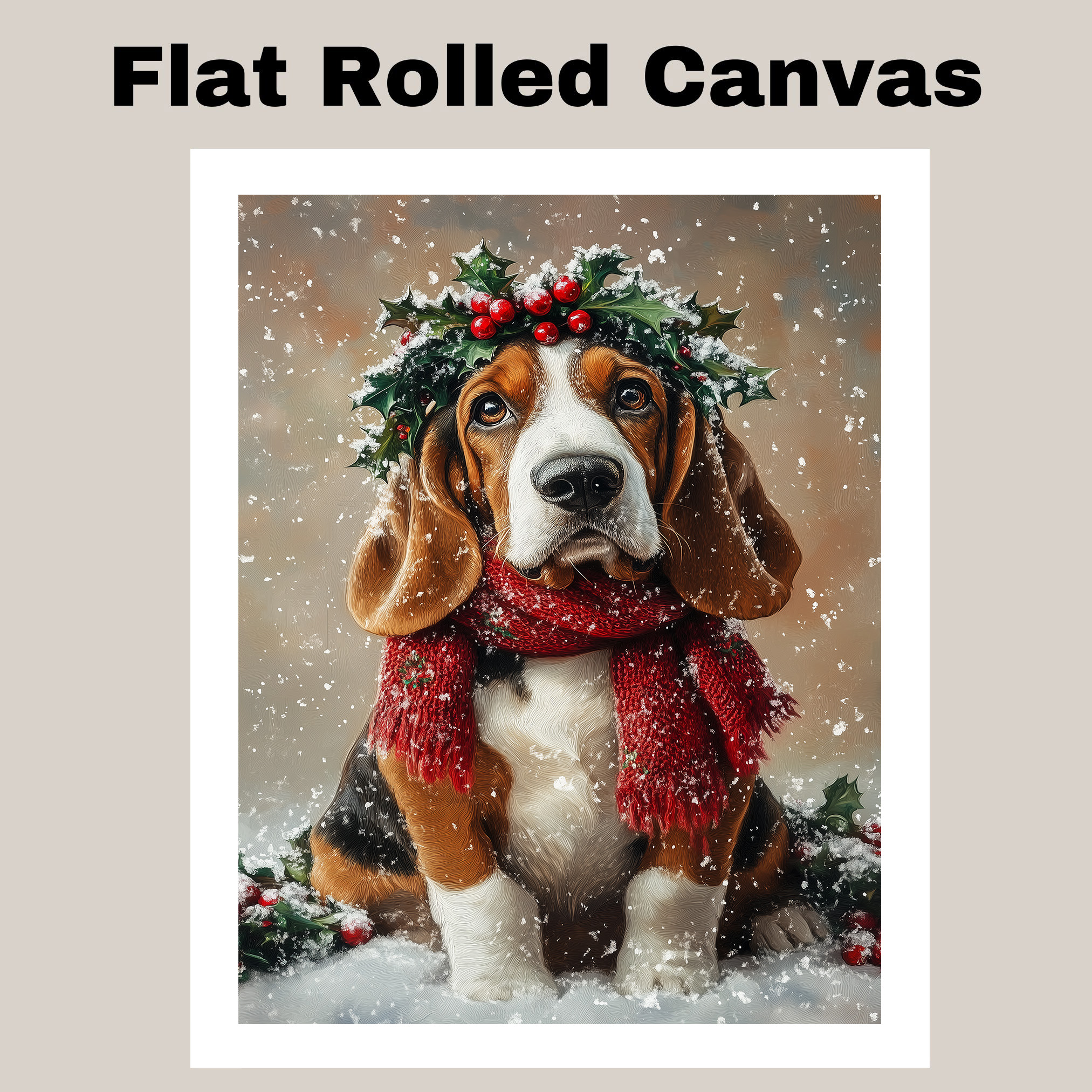 Christmas Basset Hound Canvas Wall Art for Winter Holiday Dog Artwork for Moms
