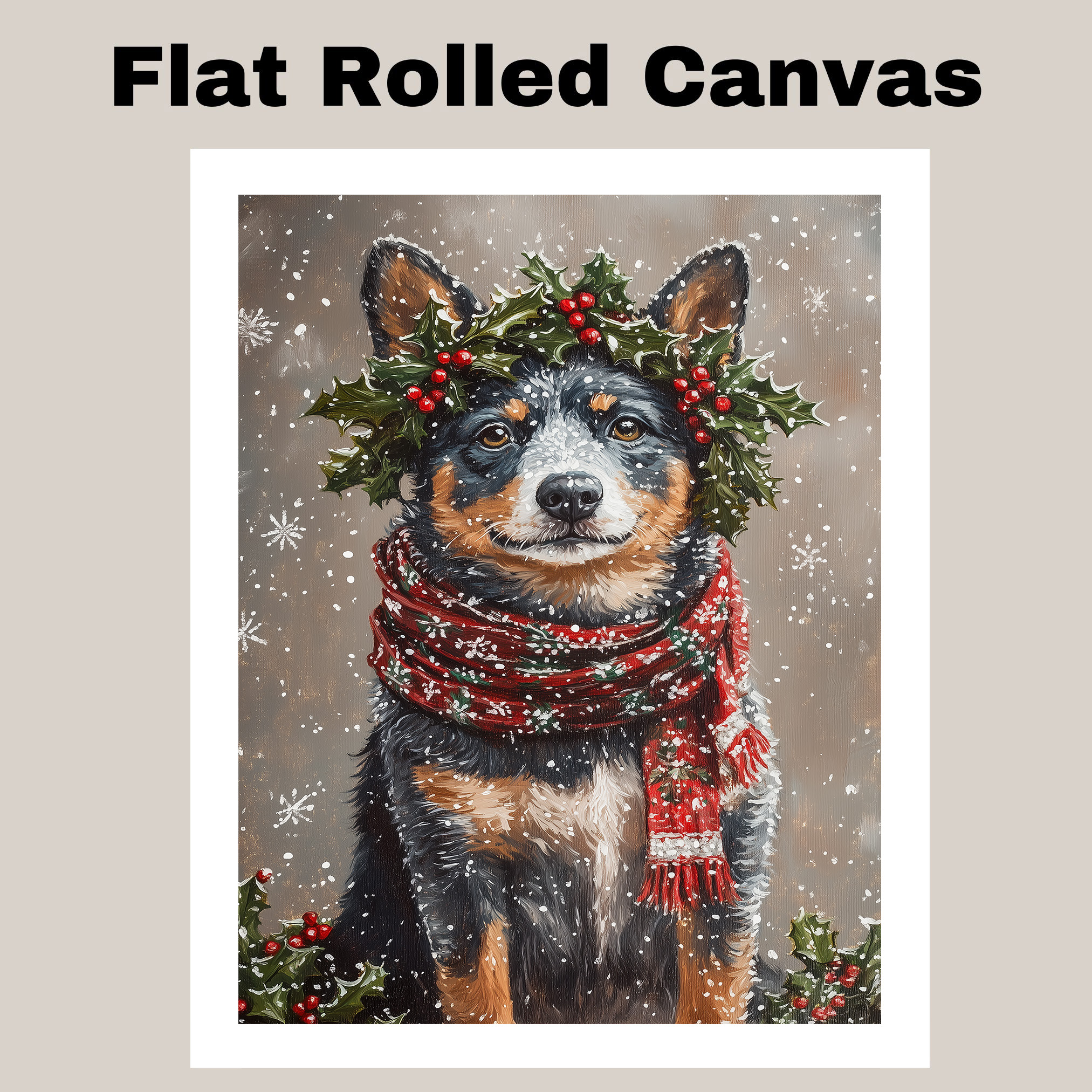 Christmas Snow Blue Heeler Canvas Wall Art for Winter Xmas Party Gifts for Dad