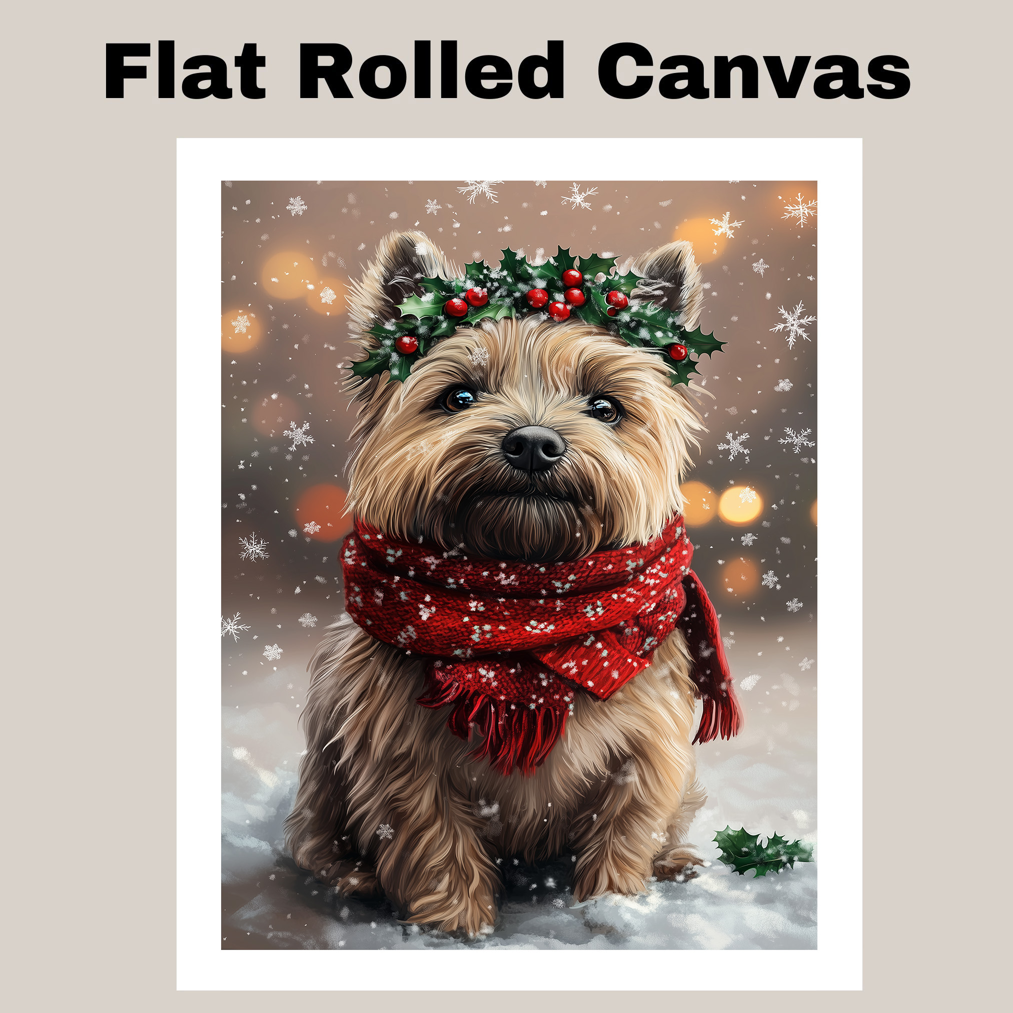 Cairn Terrier Holly Berries Wreath Dog Canvas for Christmas Winter Home Decor