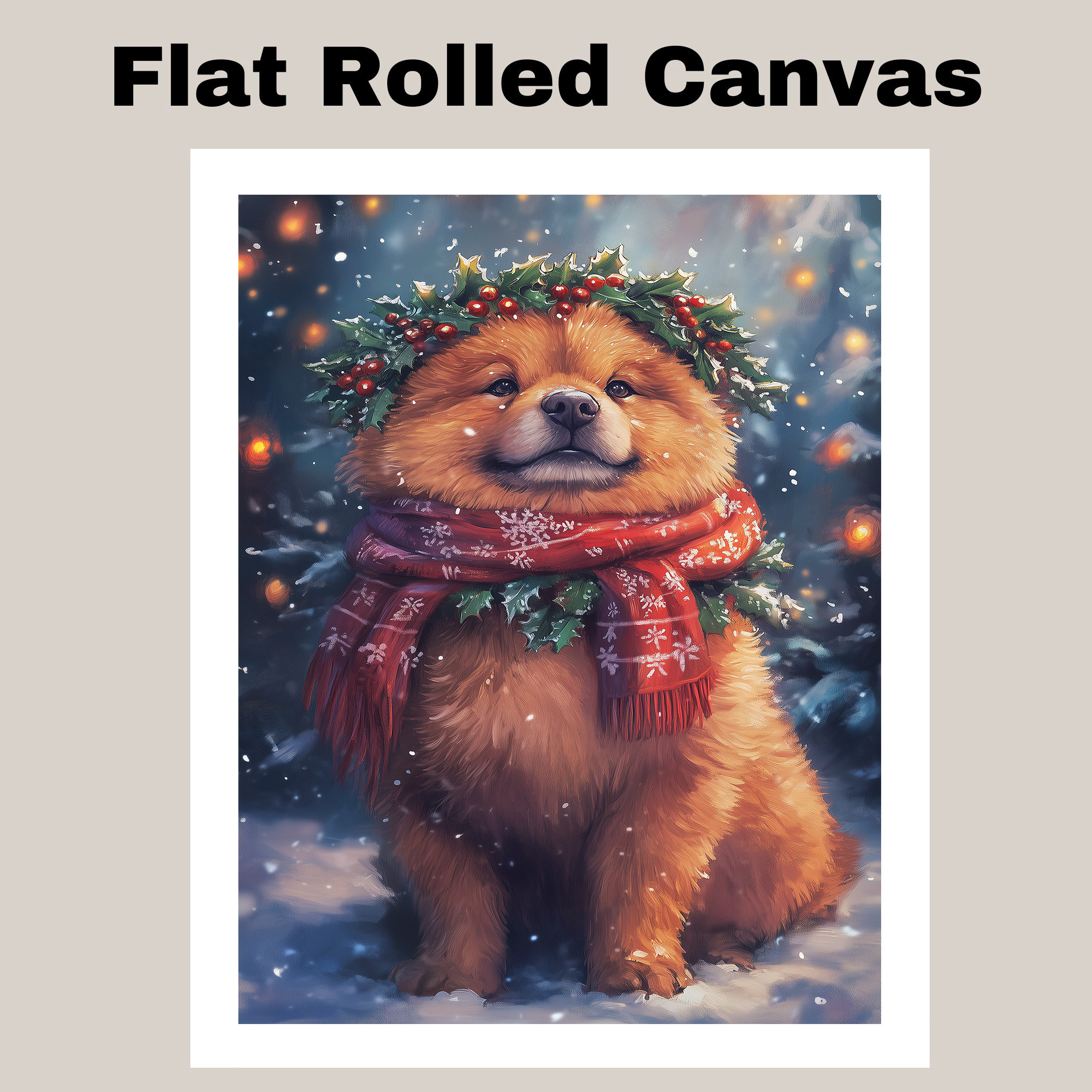 Chow Chow Christmas Canvas Wall Art Snow Dog Print for Winter Holiday Decor