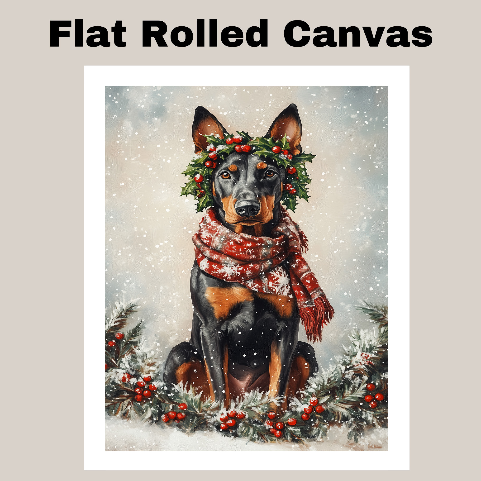 Christmas Holiday Doberman Pinscher Dog Canvas Print Home Decor Gift for Pet Mom