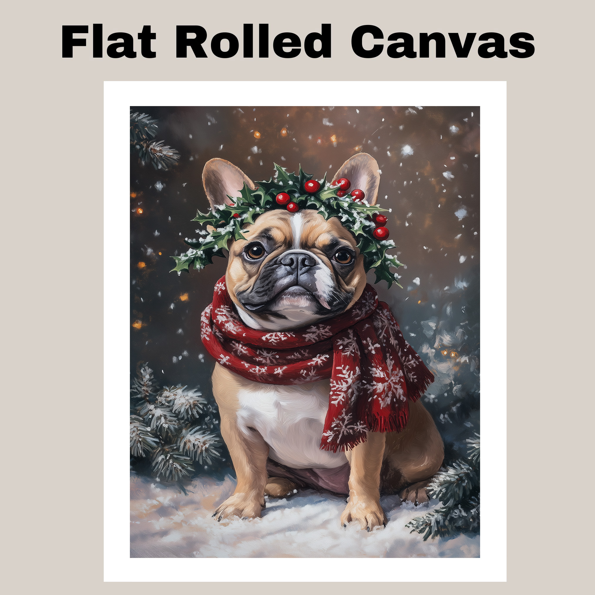 Christmas French Bulldog Canvas for Festive Winter Holiday Art Home Decor Gift