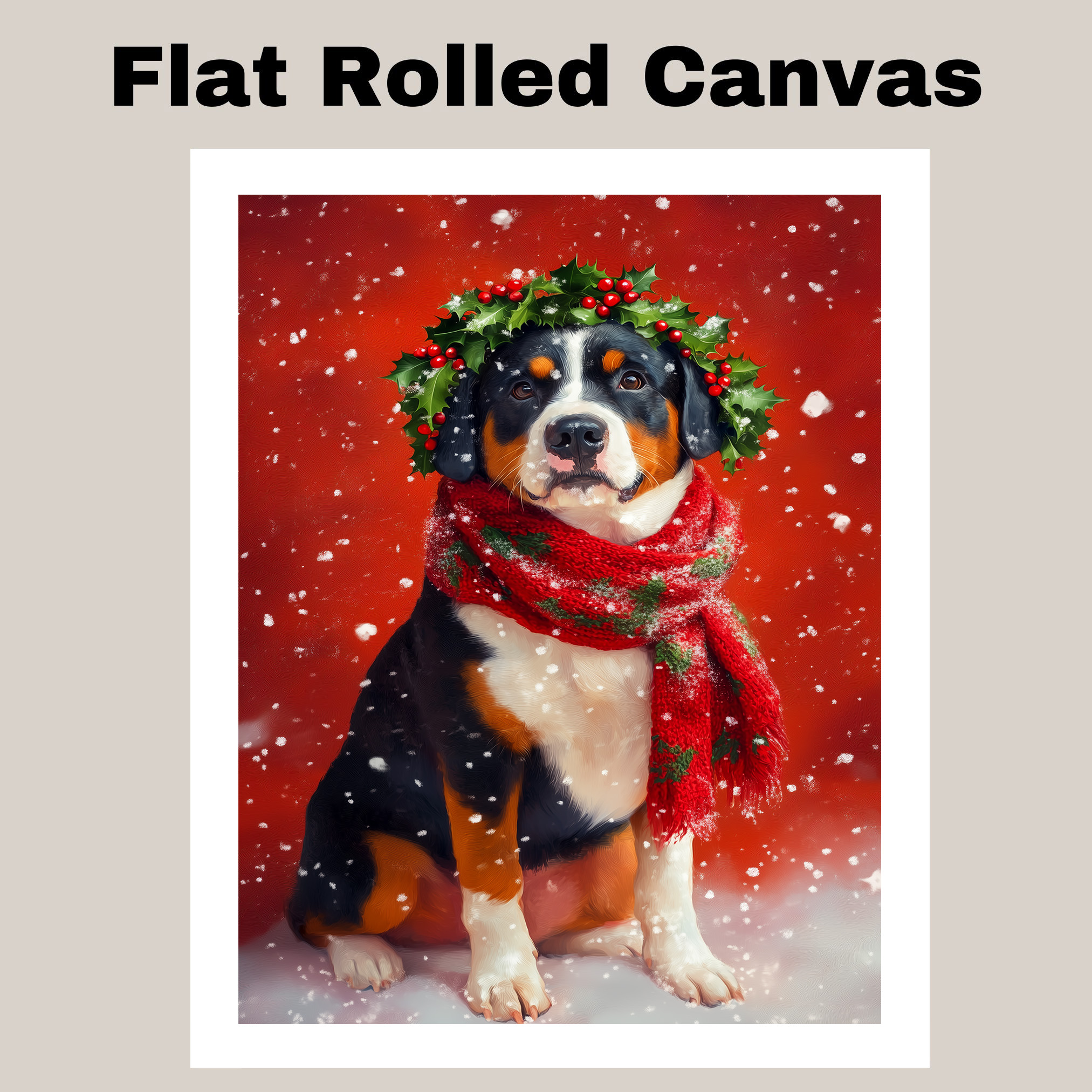 Christmas Greater Swiss Mountain Dog with Holly Wreath Festive Winter Canvas