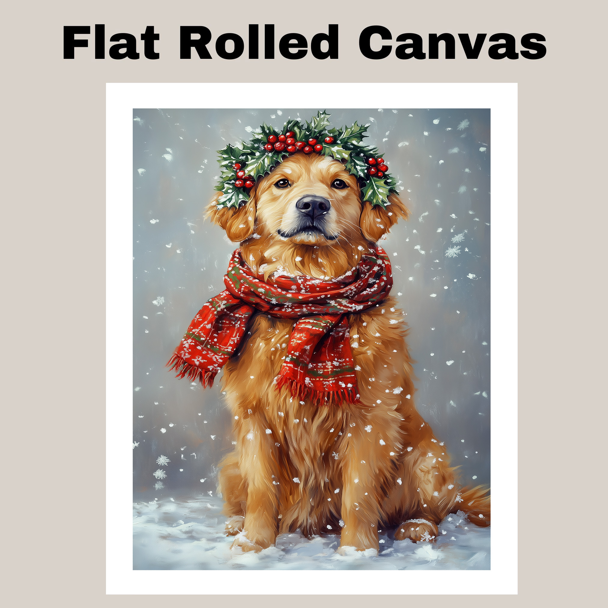 Christmas Holiday Golden Retriever Dog Canvas Print for Festive Home Decor Gifts