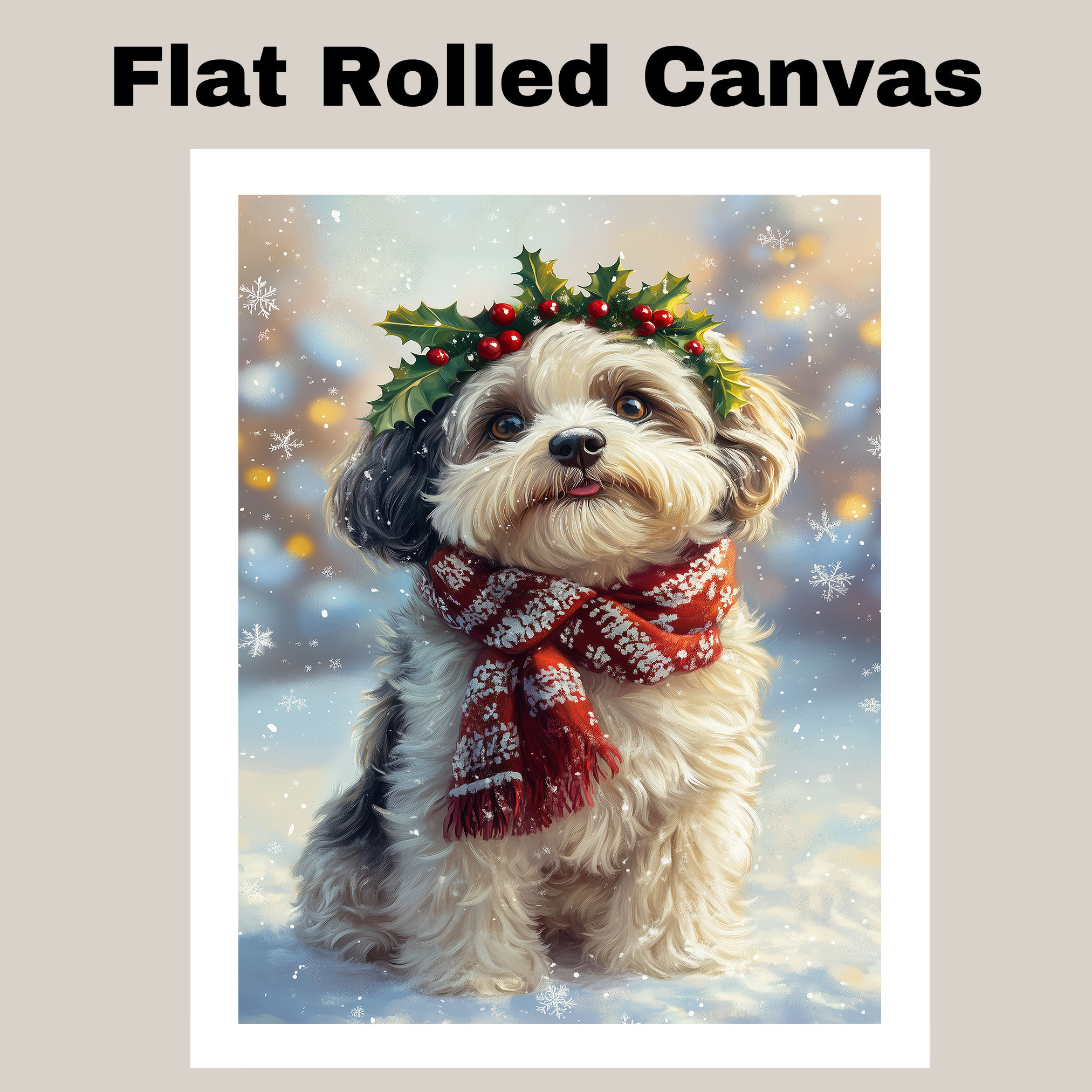 Christmas Holiday Havanese Dog with Red Scarf Festive Winter Dog Canvas Print