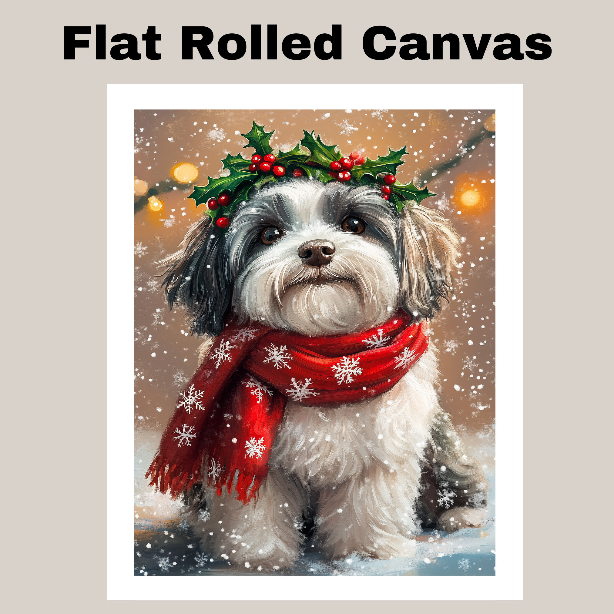 Christmas Havanese Holly Berries Wreath Dog Canvas for Xmas Winter Home Decor