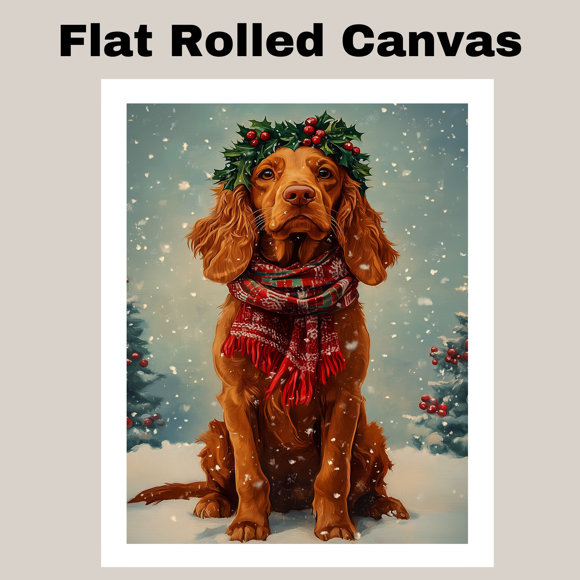 Christmas Snow Irish Setter Dog with Holly Crown Festive Winter Dog Canvas Print