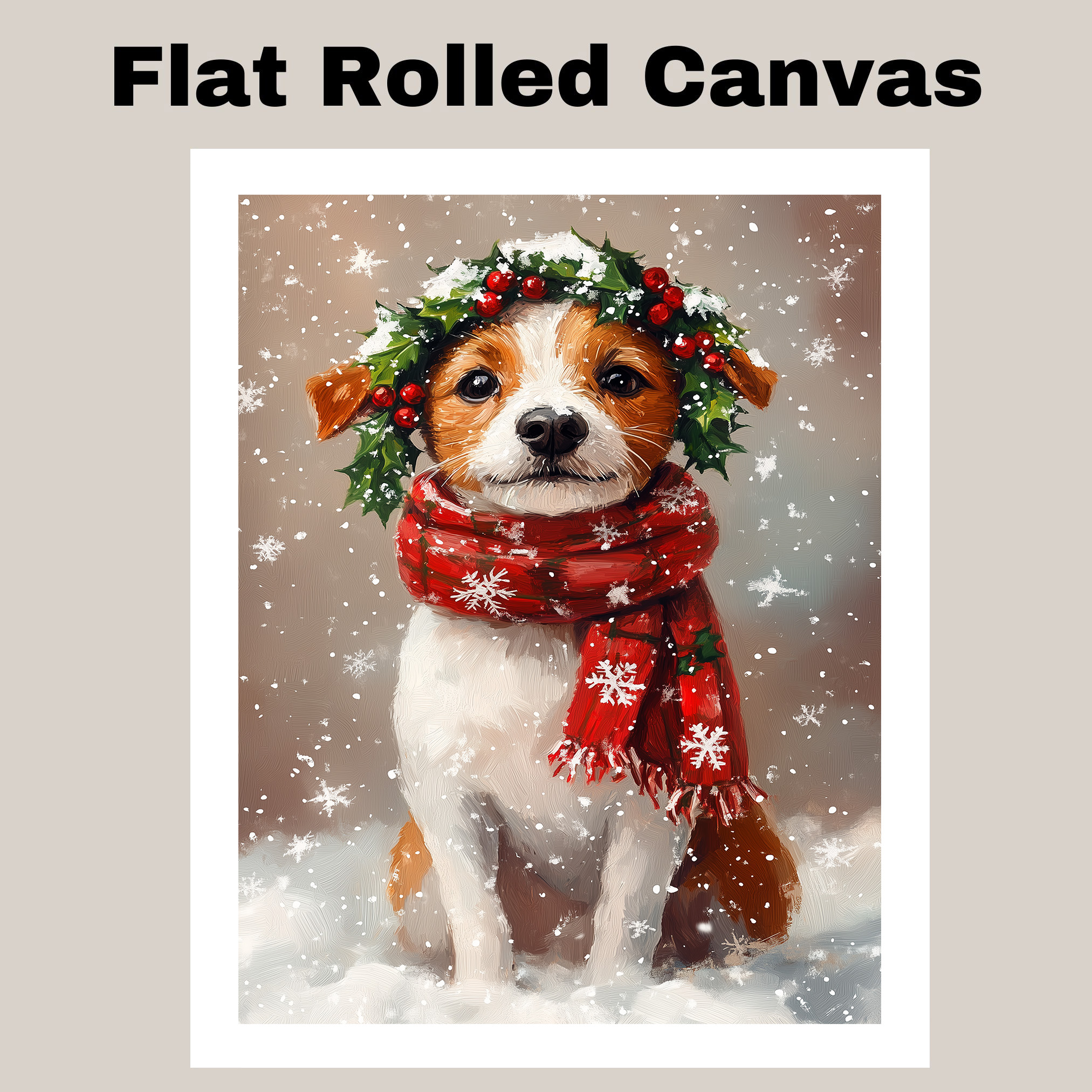 Christmas Jack Russell Terrier Canvas Art Snow Winter Dog Print Home Decor Gift