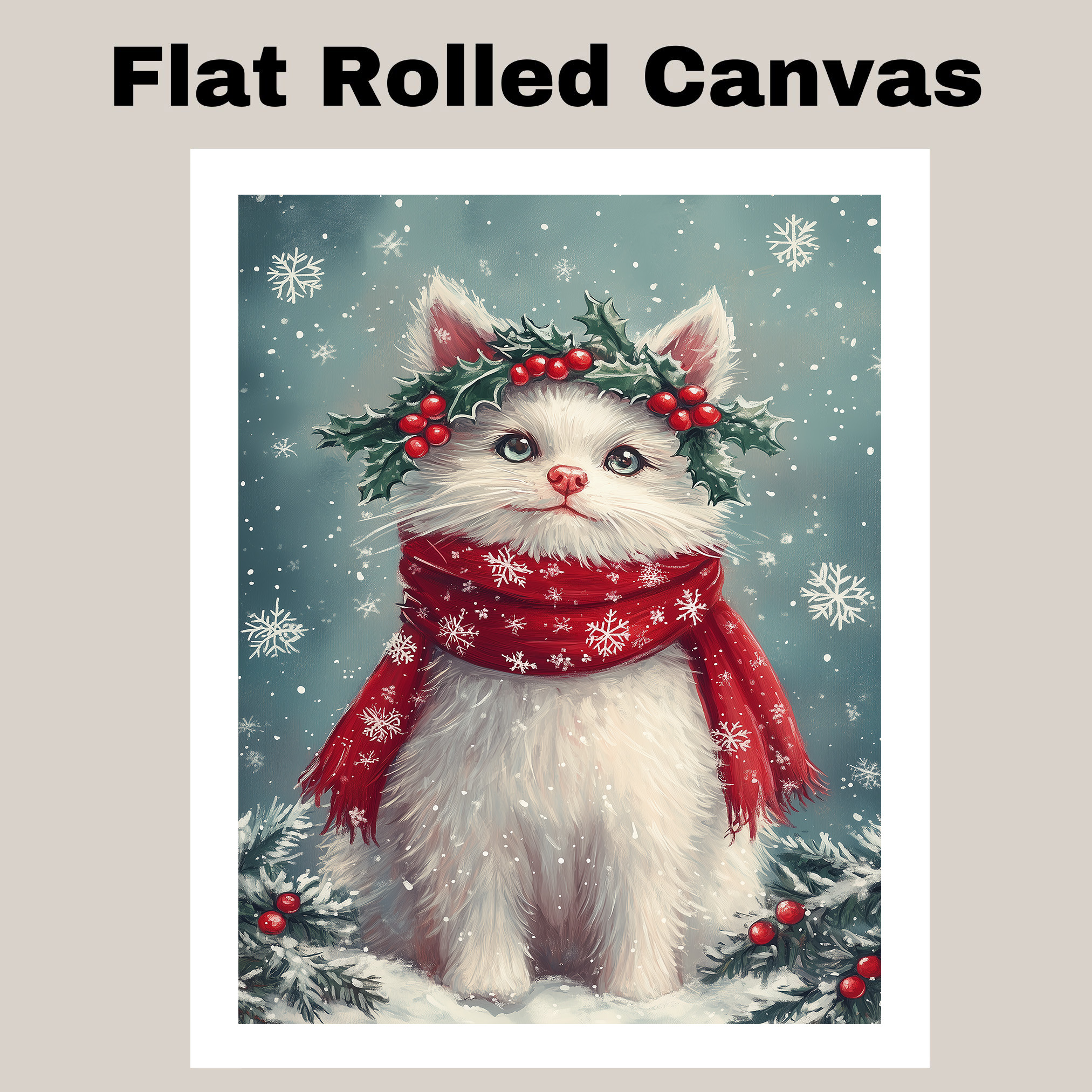 Christmas Turkish Angora Cat Canvas Wall Art for Festive Holiday Home Decor