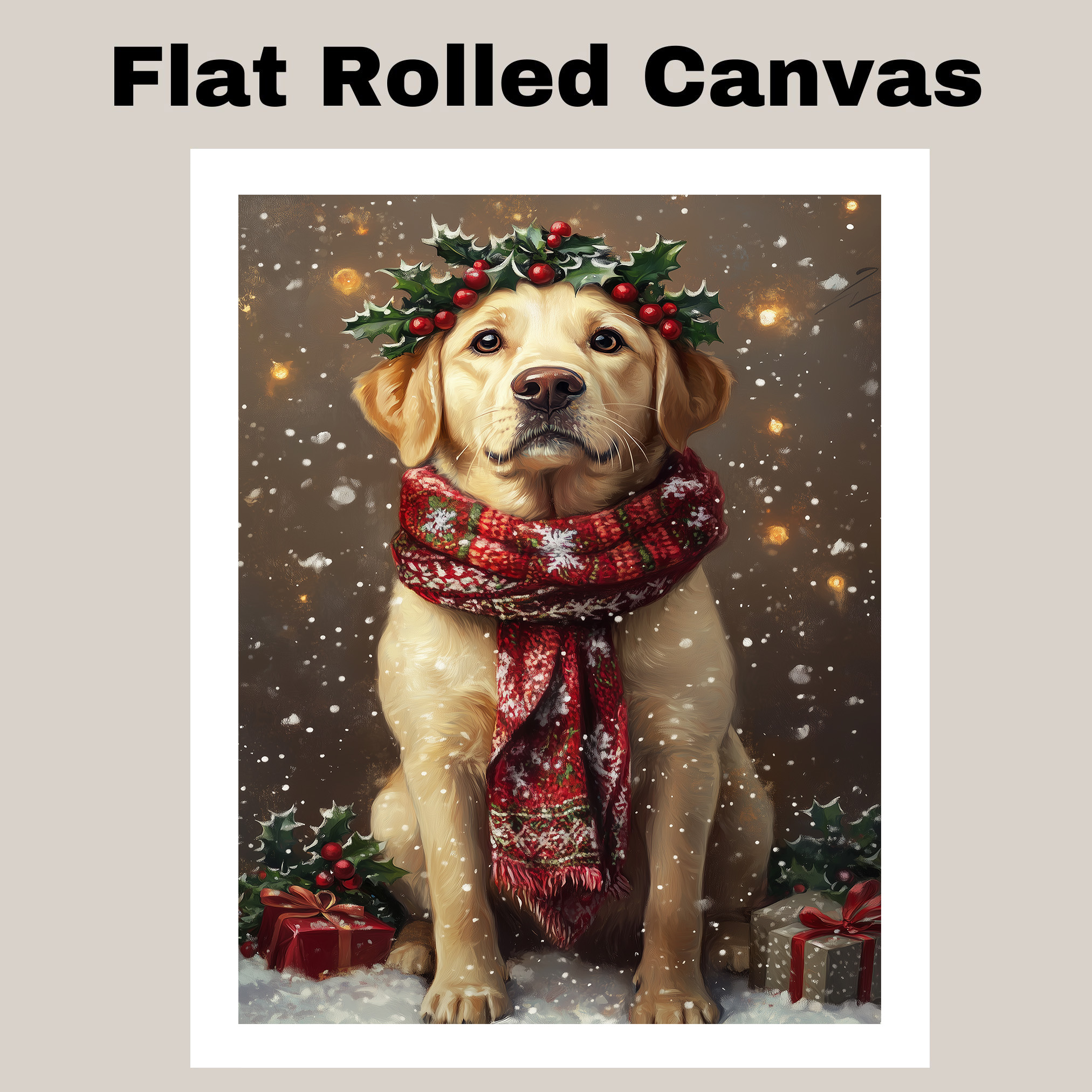 Christmas Labrador Retriever Wall Art with Holly Crown Winter Dog Canvas Print