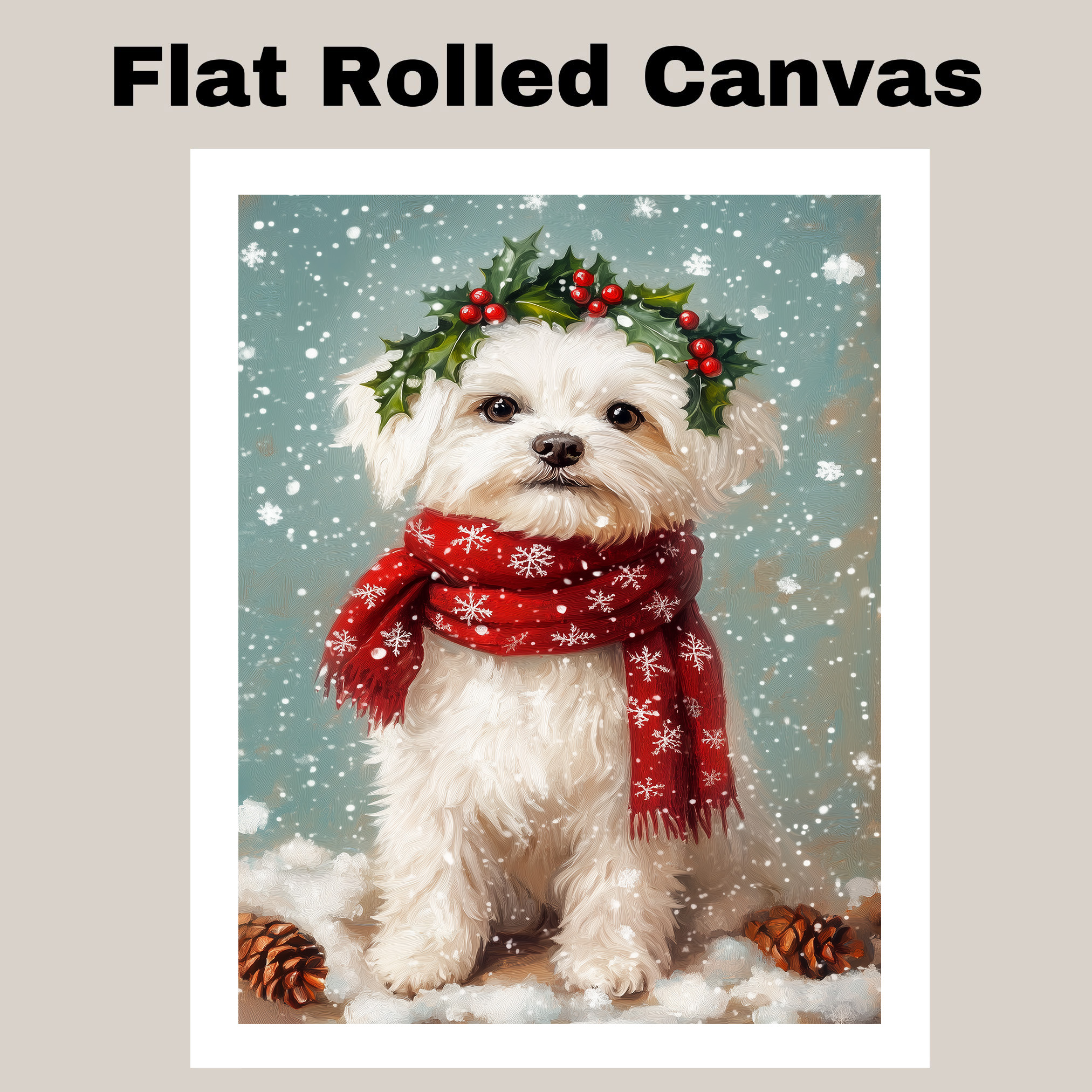 Maltese Dog Cozy Christmas Home Decor Canvas Art Gift for Pet Lovers Xmas Party