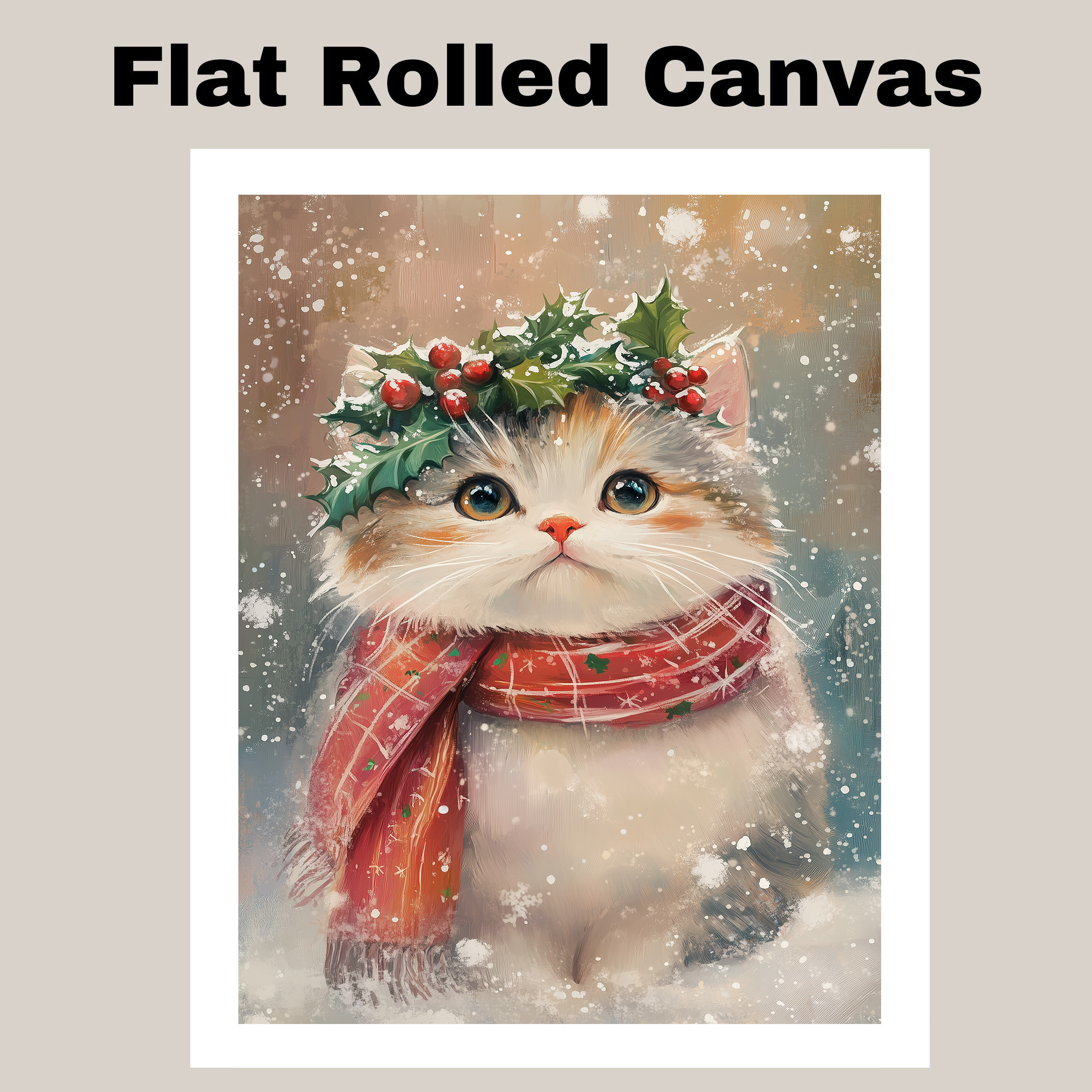 Christmas Snow Persian Kitten Canvas Wall Art for Festive Winter Home Decor Gift