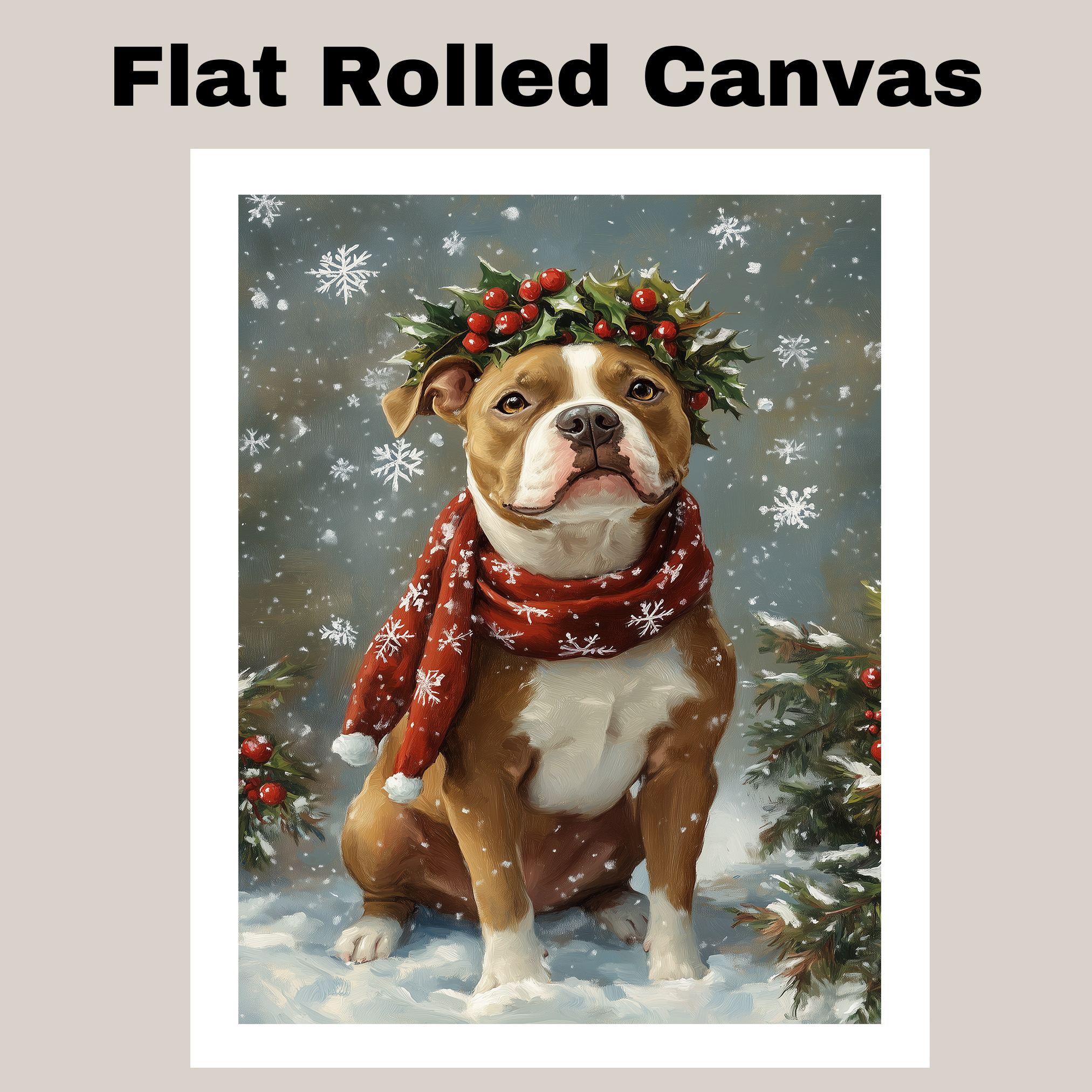 Christmas Pit Bull Winter Dog Canvas Wall Art Gift for Indoor Home Decoration