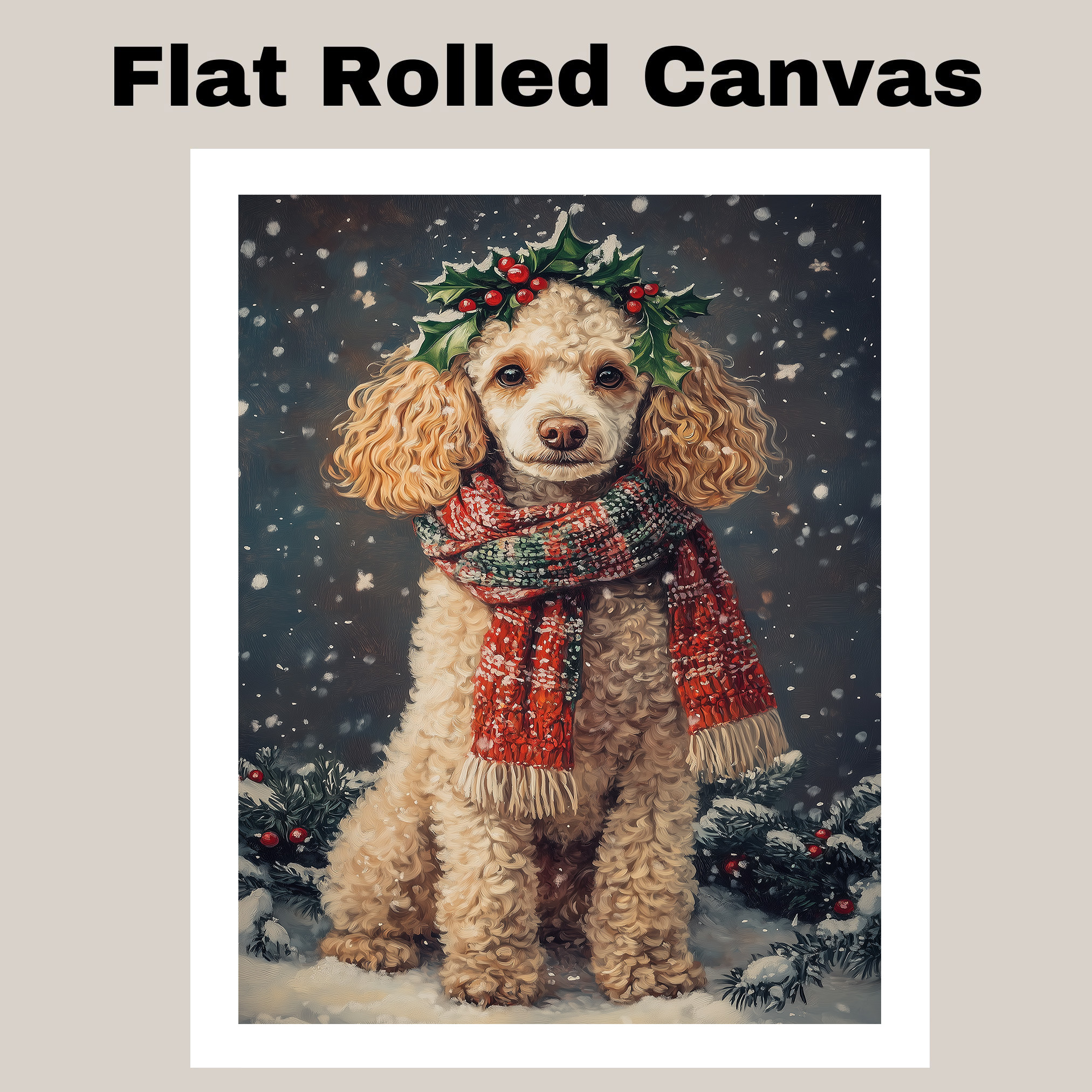 Christmas Snow Poodle Dog with Red Scarf Canvas Print for Home Decoration Gifts