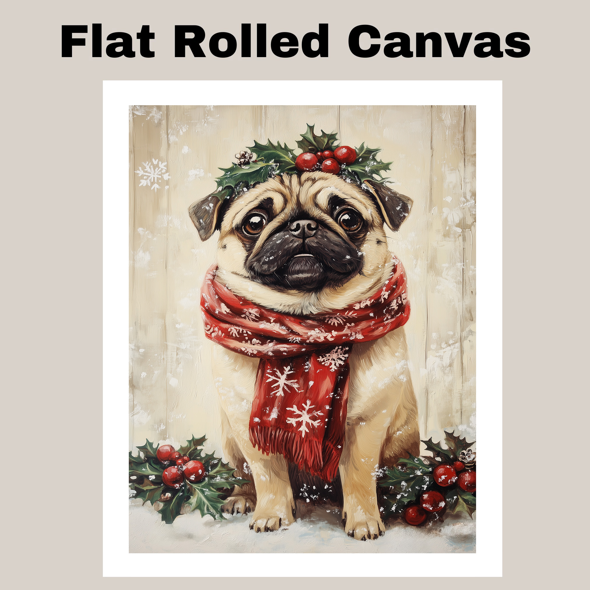 Christmas Pug Canvas Wall Art for Winter Holiday Dog Artwork for Moms Home Decor