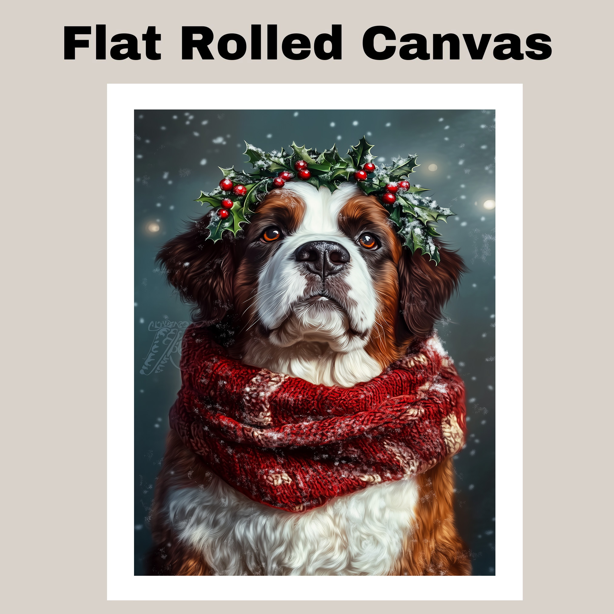 Winter Snow Saint Bernard Christmas Dog Canvas for Pet Moms Home Decorations