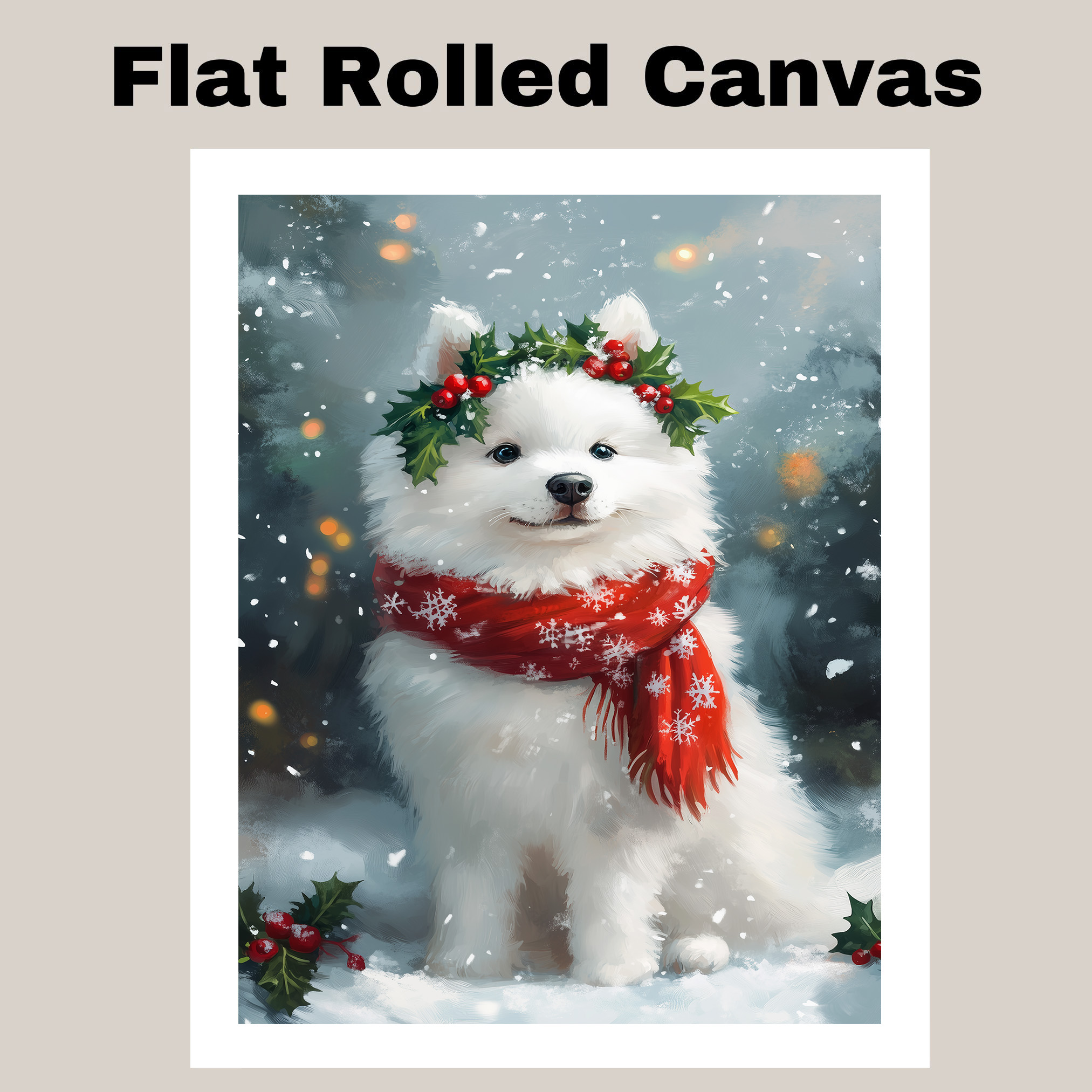 Festive Winter Samoyed Dog Christmas Canvas for Holiday Home Entryway Decor