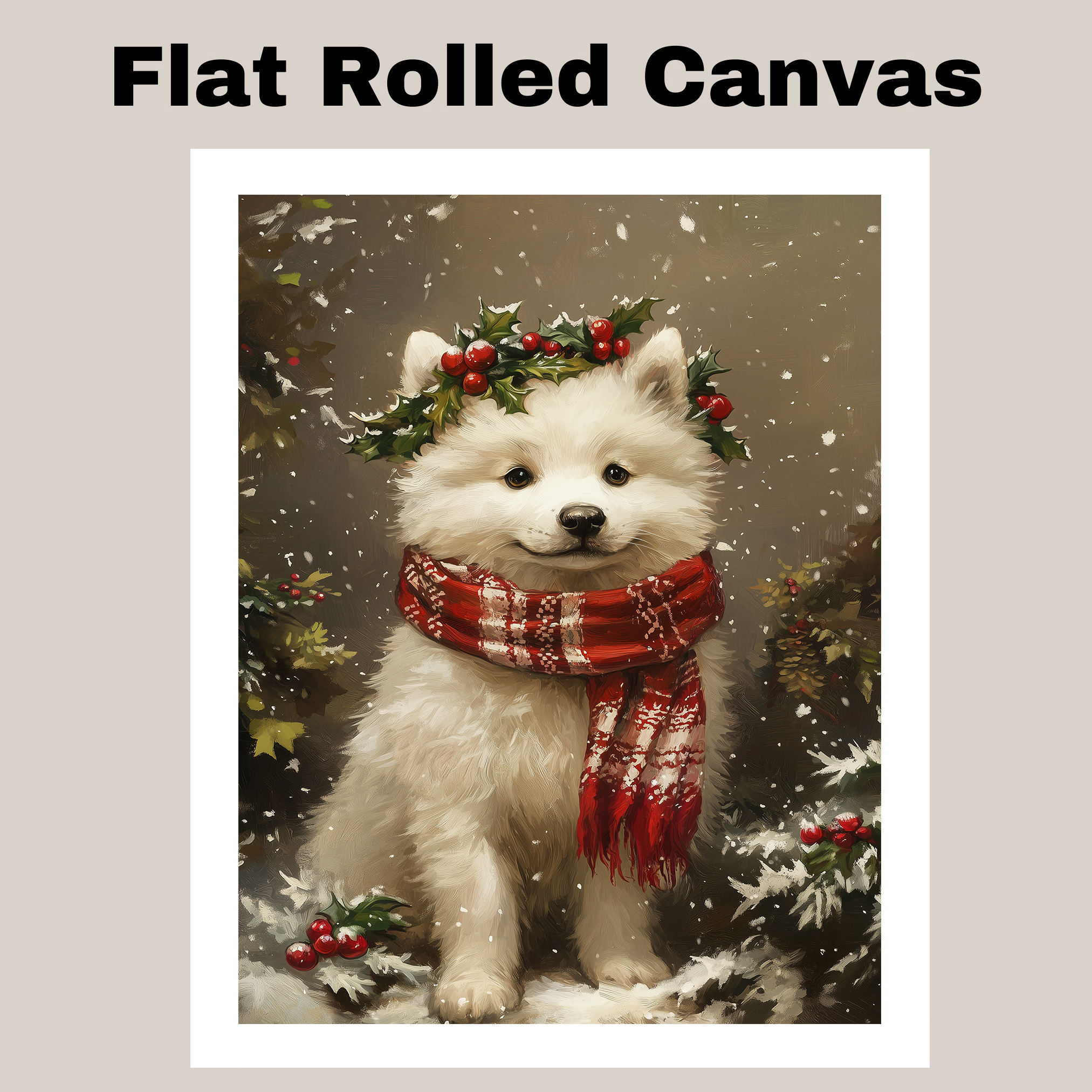 Samoyed Puppy Canvas Snowy Winter Christmas Dog Wall Art for Home Decor Gifts