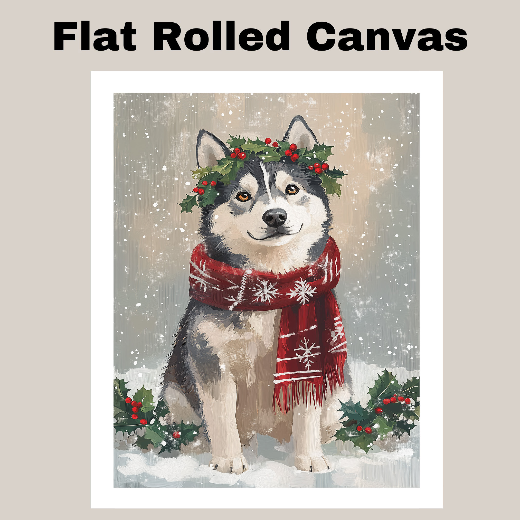 Christmas Siberian Husky Dog Wall Art Winter Holiday Husky Canvas Home Decor