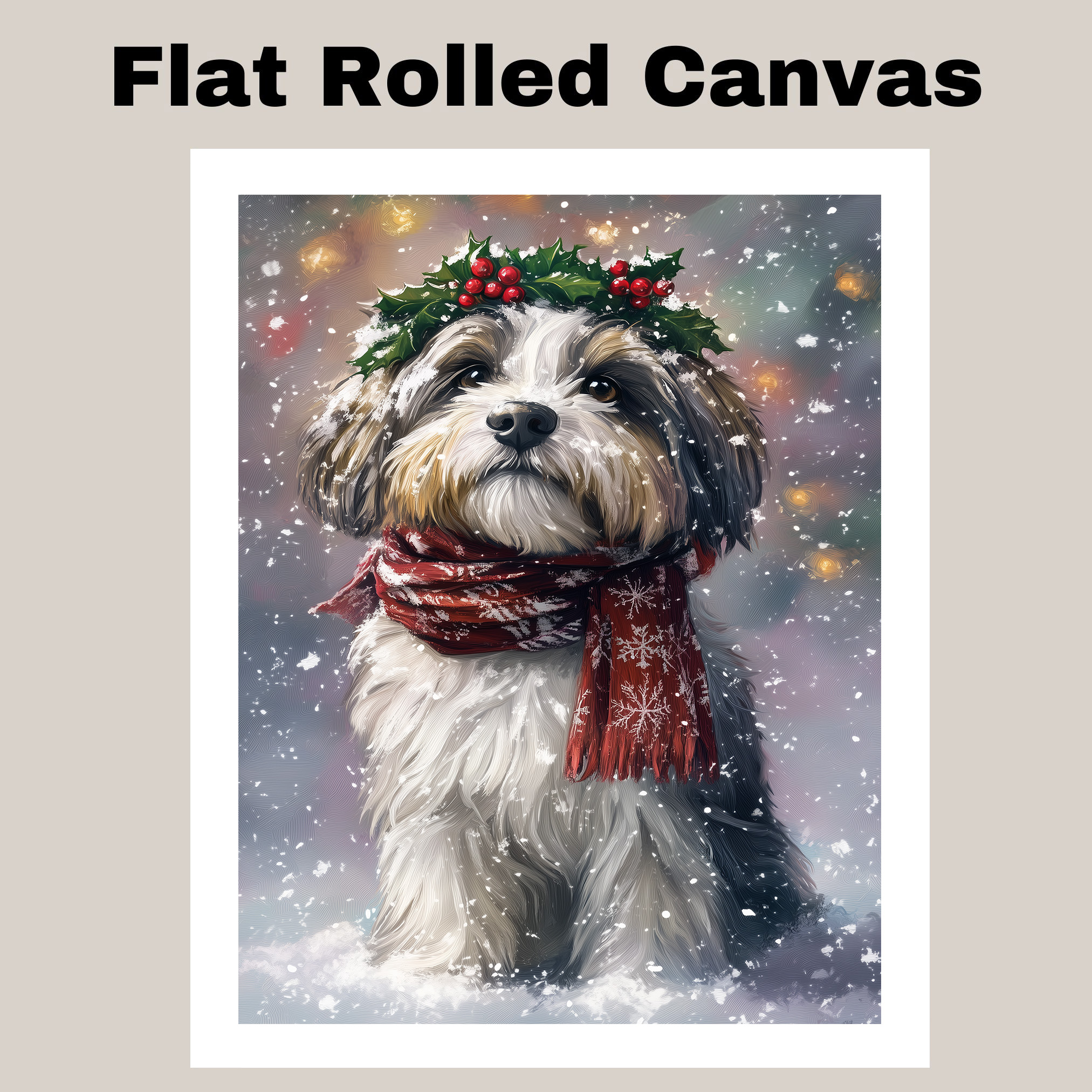 Christmas Tibetan Terrier Dog Canvas Art for Winter Holiday Print for Home Decor